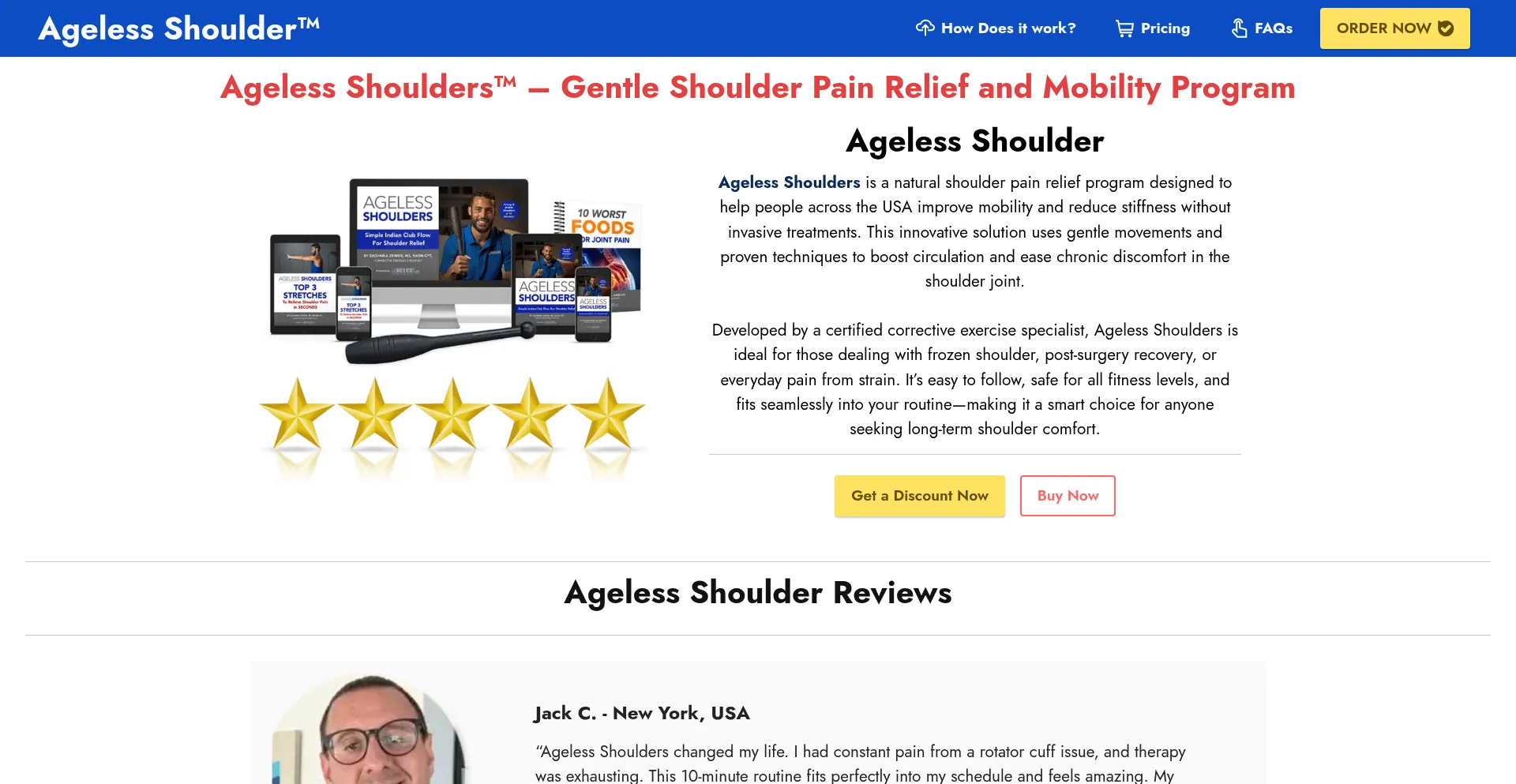 Website screenshot of Agelessshoulders.us