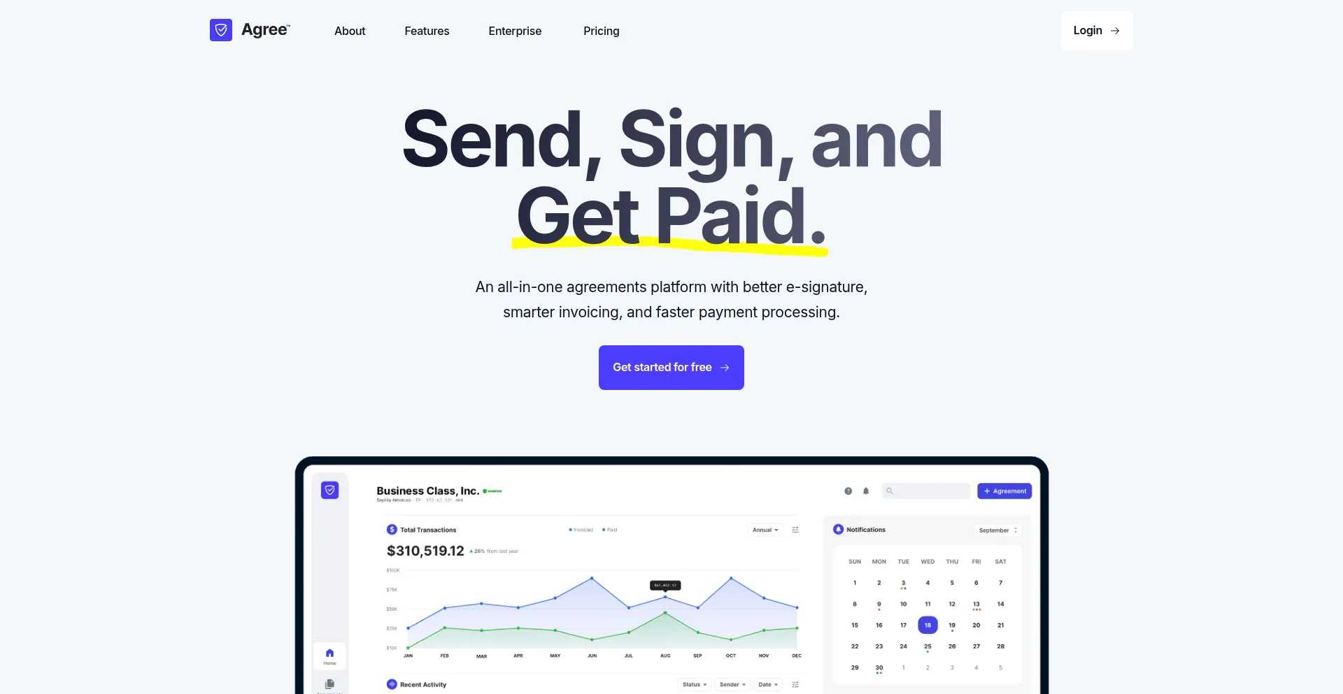 Website screenshot of Agree.com