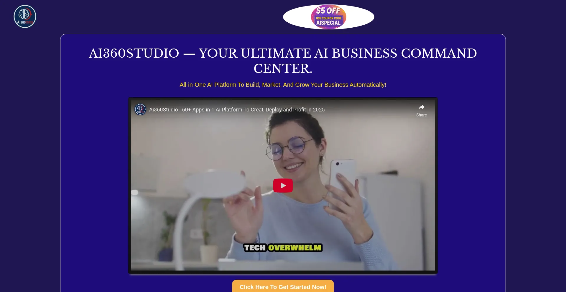 Website screenshot of Ai360studio.live