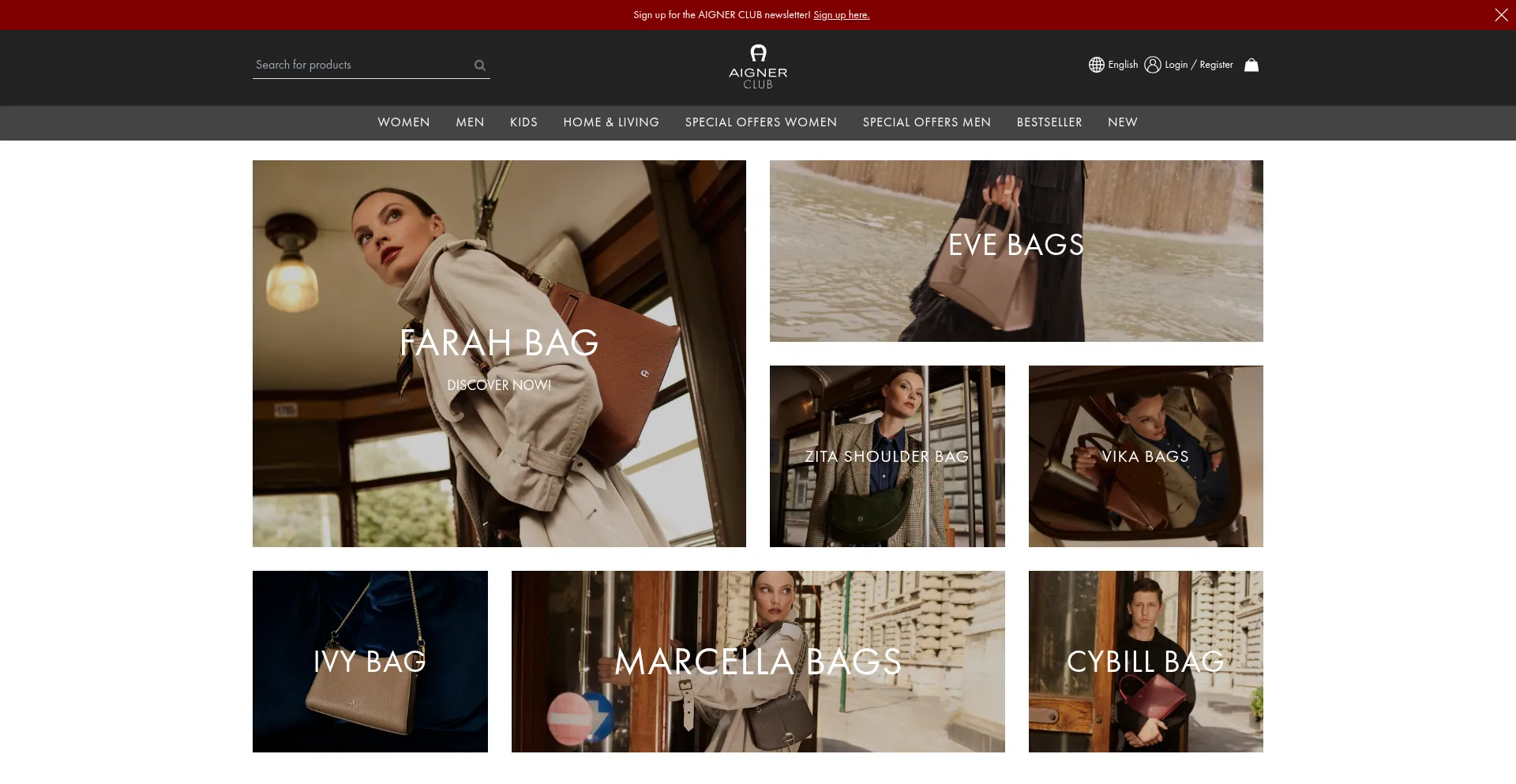Website screenshot of Aigner-club.com