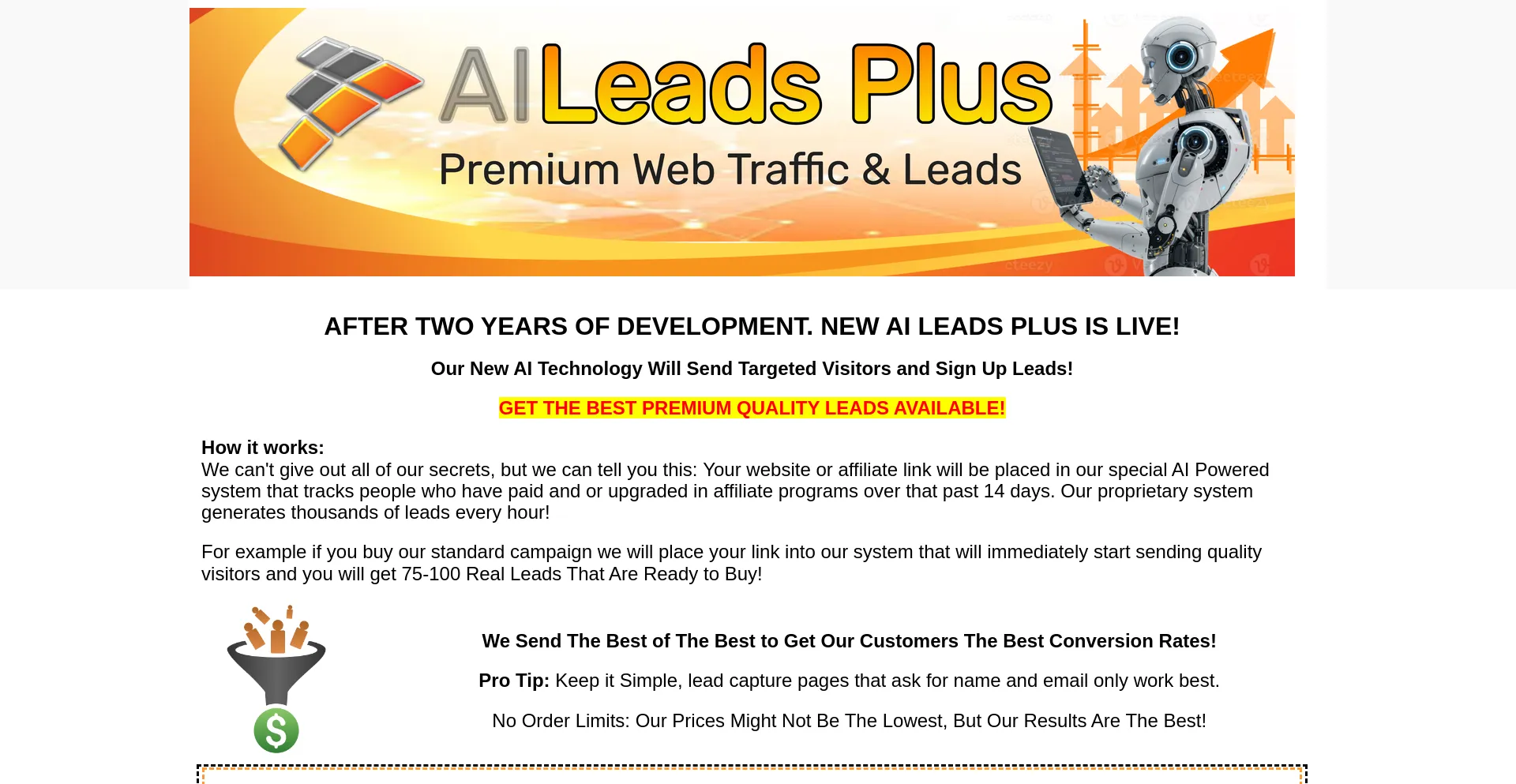 Website screenshot of Aileadsplus.net