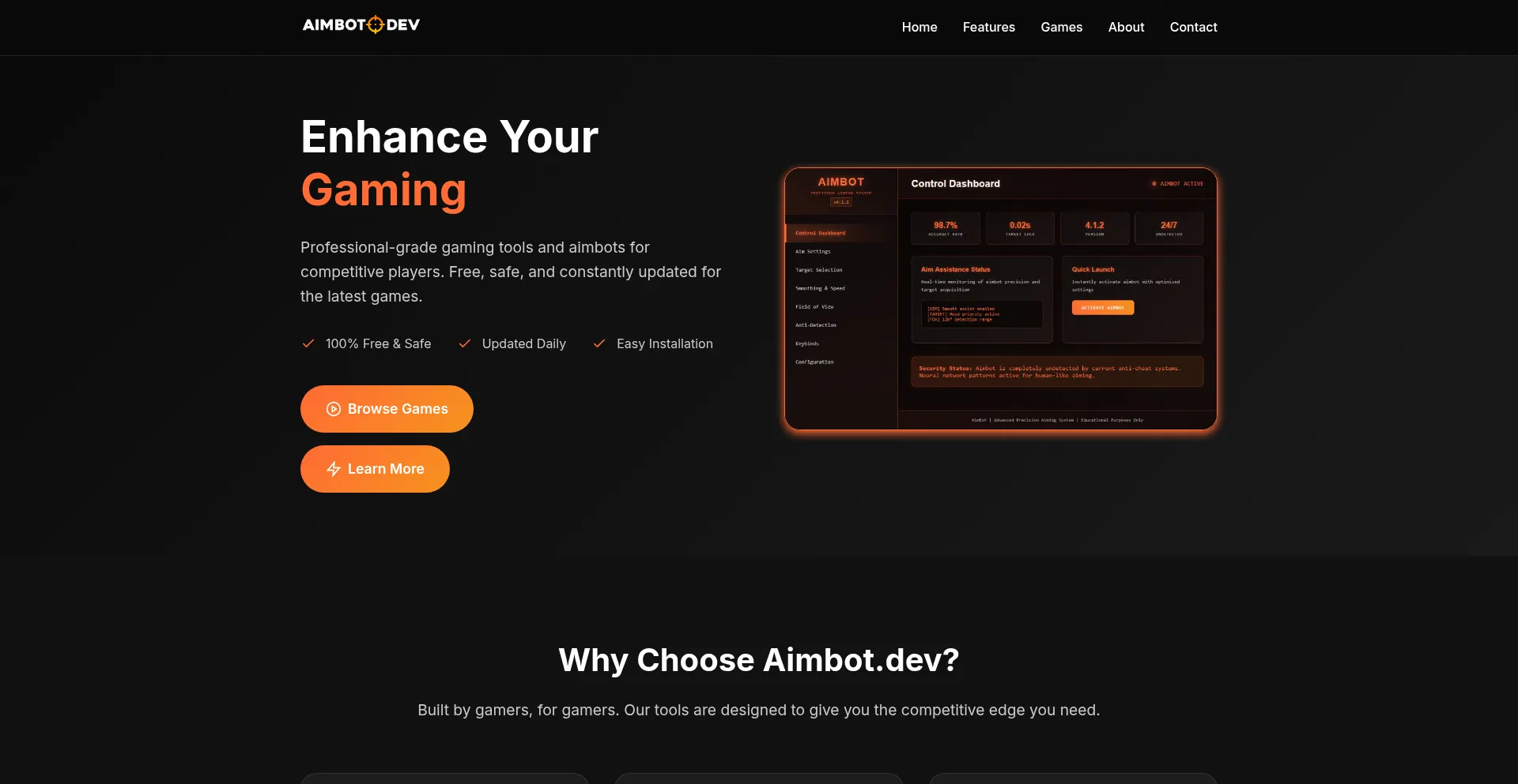 Website screenshot of Aimbot.dev