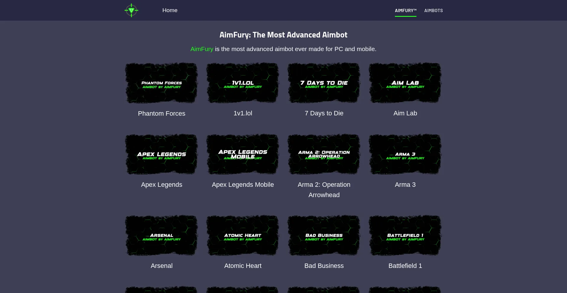 Website screenshot of Aimfury.com