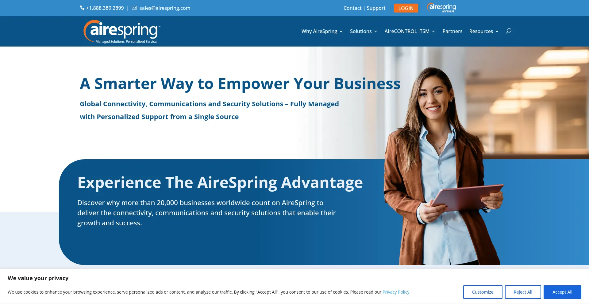 Website screenshot of Airespring.com