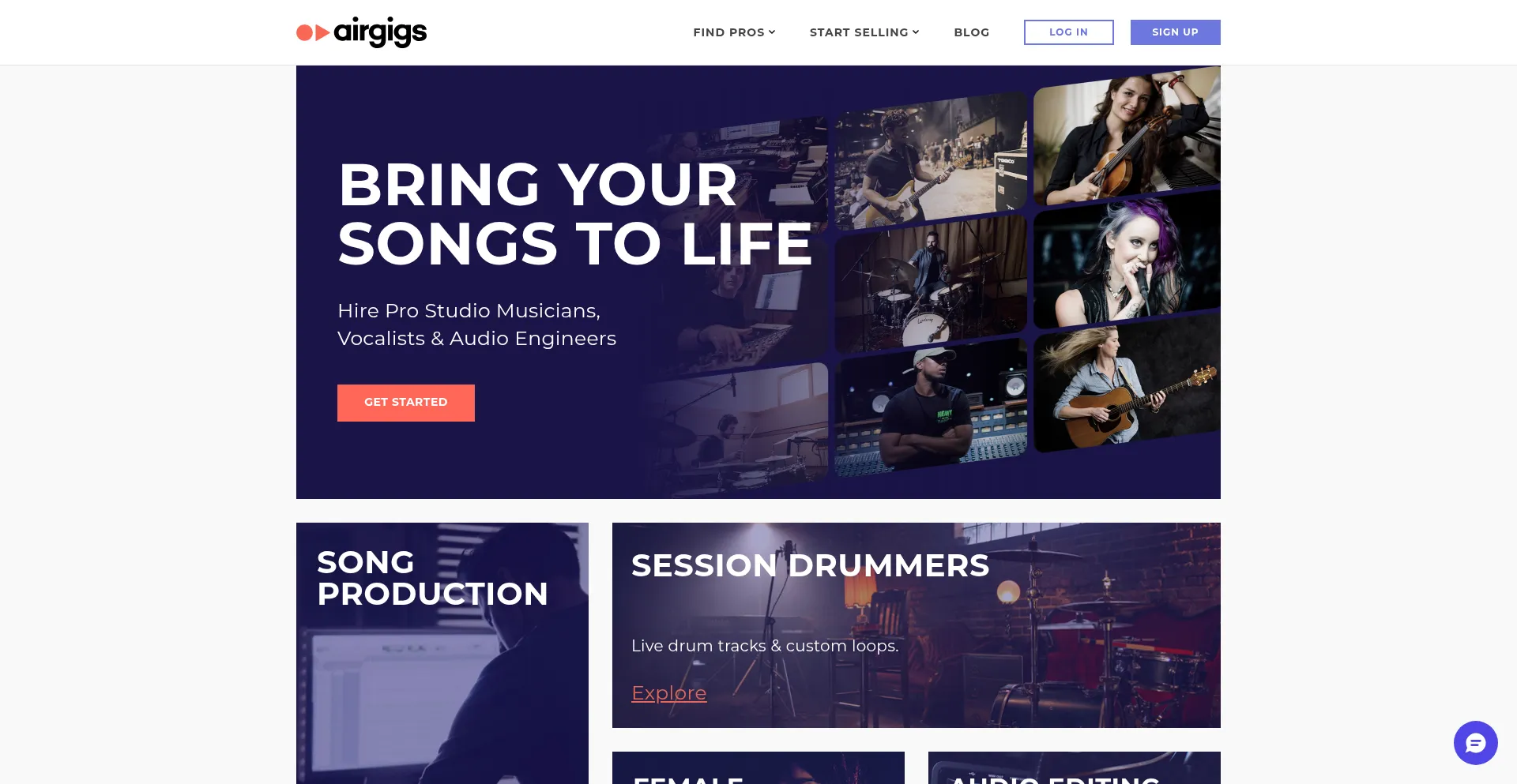 Website screenshot of Airgigs.com