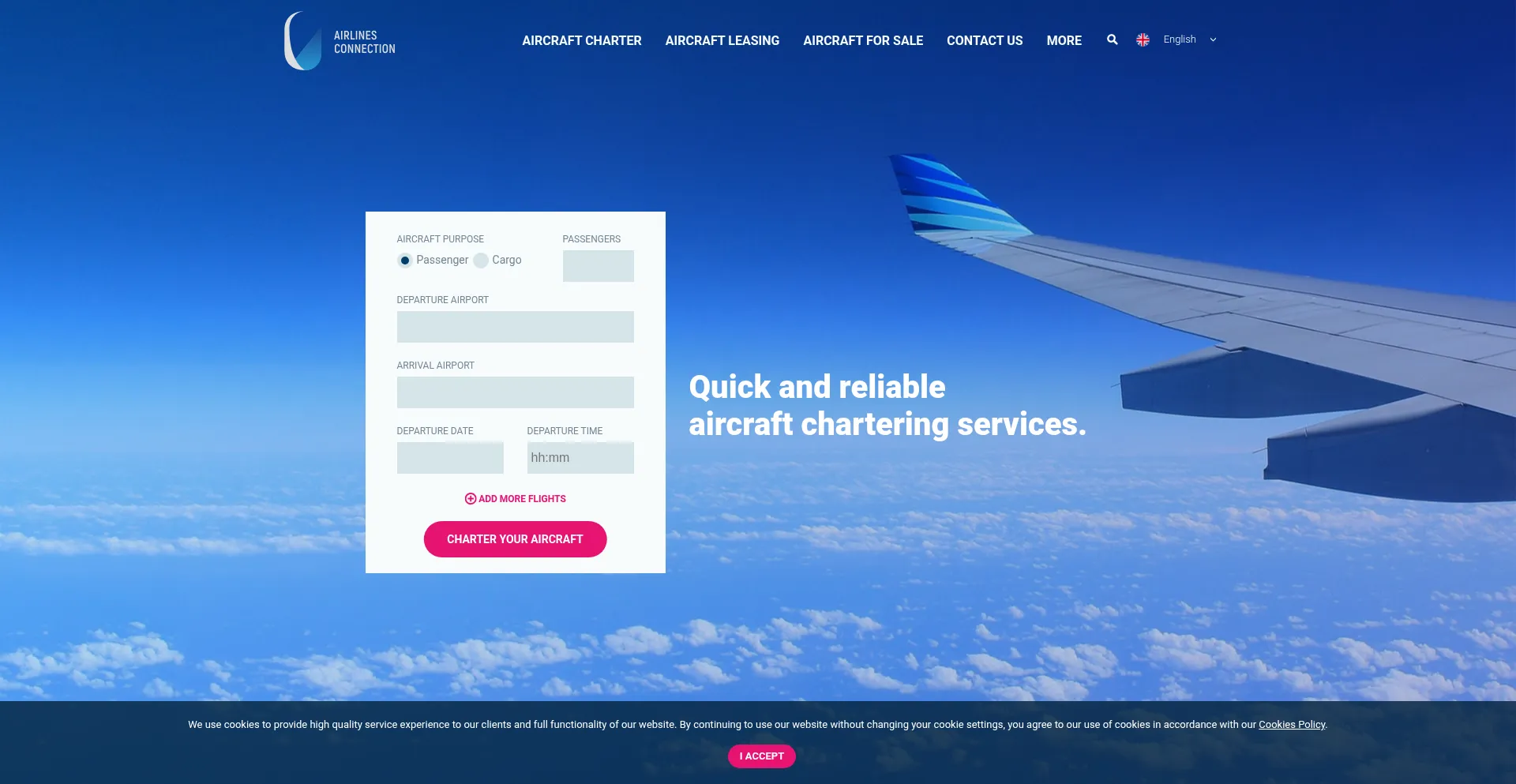 Website screenshot of Airlinesconnection.com