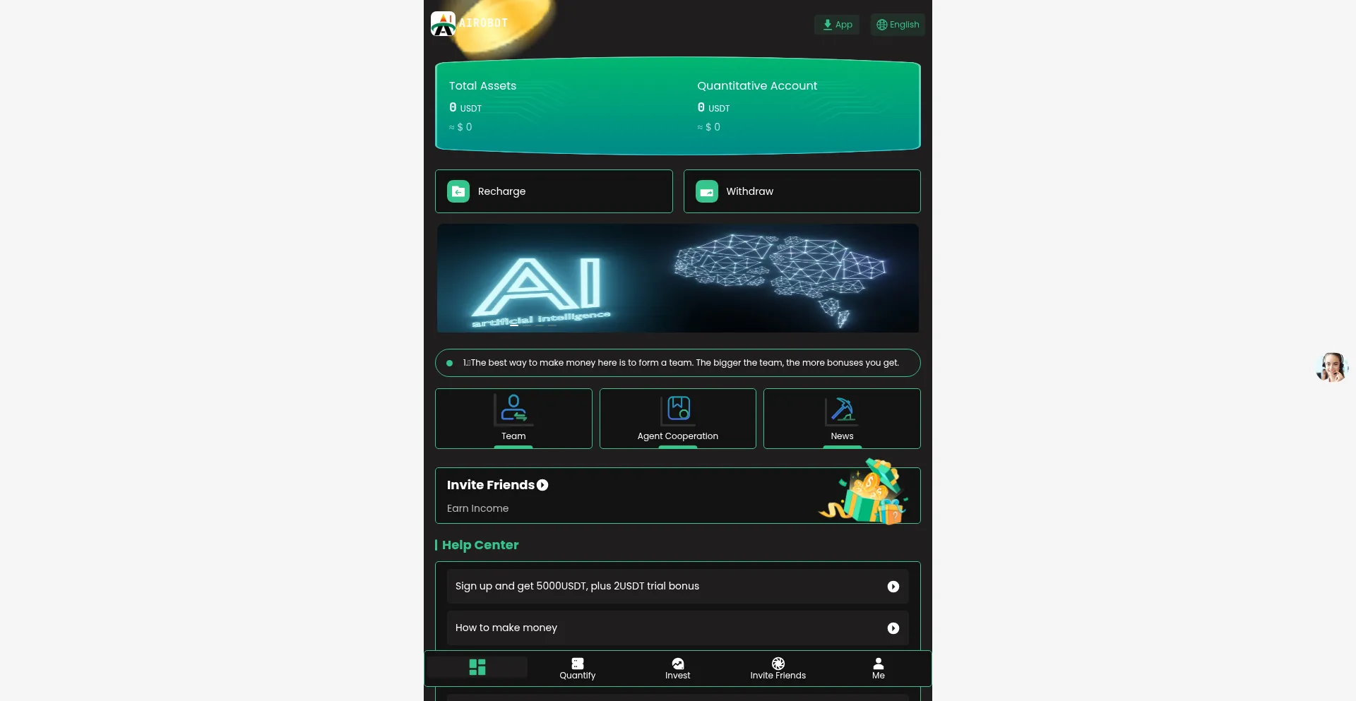 Website screenshot of Airobotteam.vip