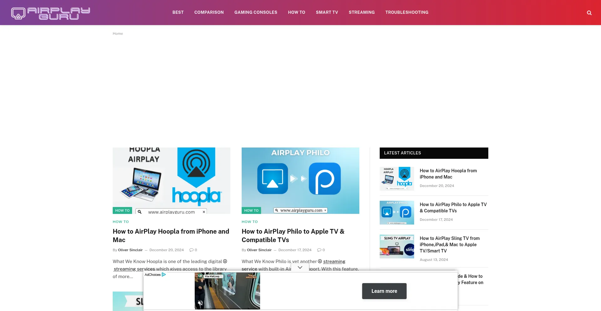 Website screenshot of Airplayguru.com