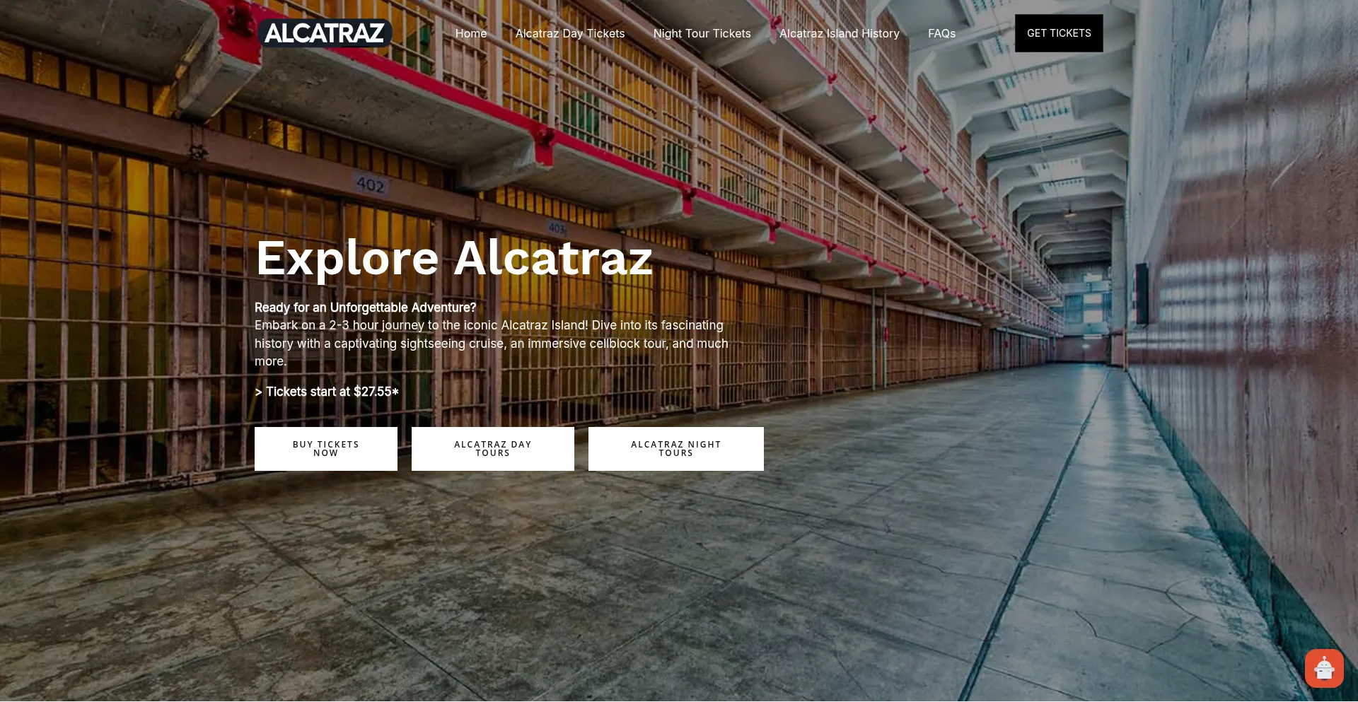 Website screenshot of Alcatrazticketing.com