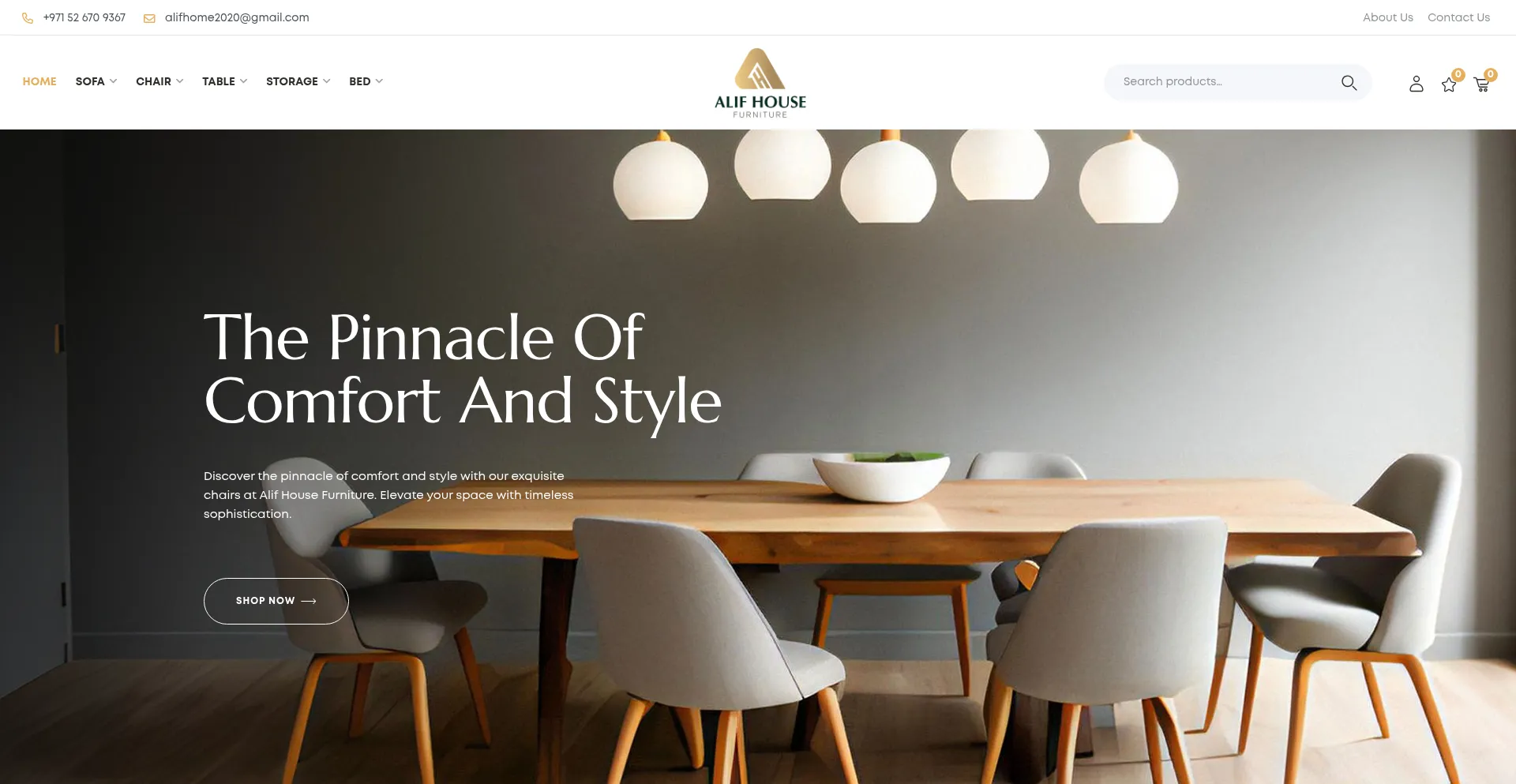 Website screenshot of Alifhousefurniture.com