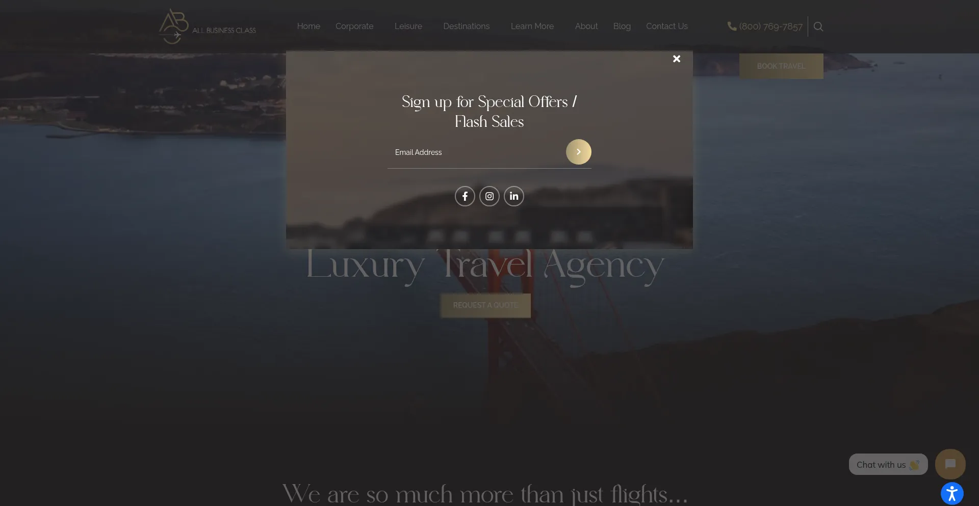 Website screenshot of Allbusinessclass.com