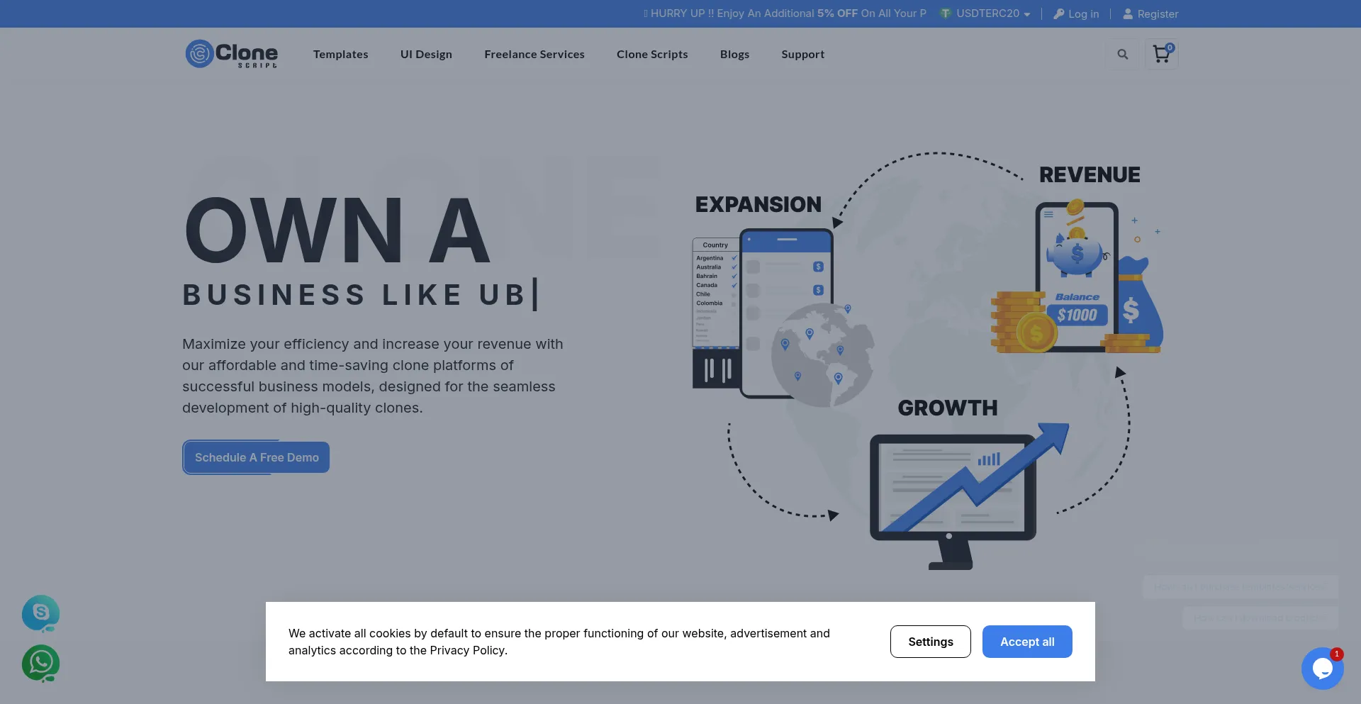 Website screenshot of Allclonescript.com