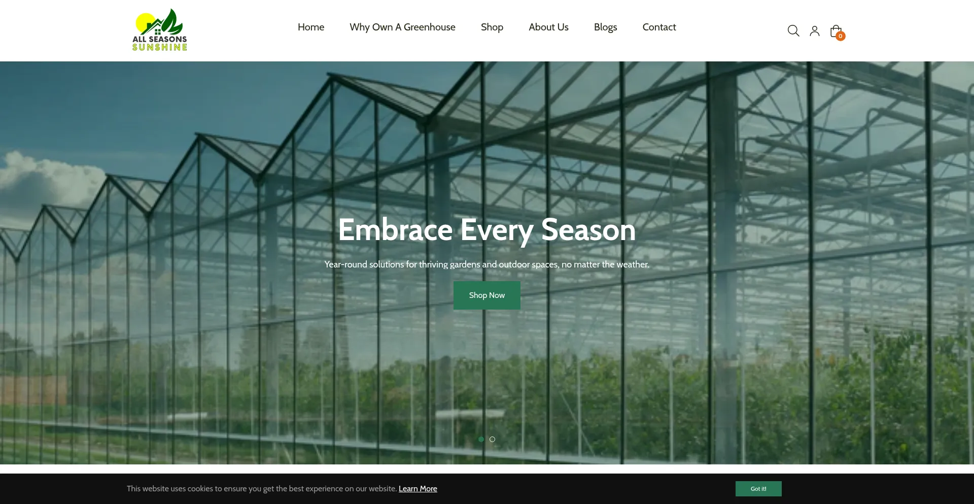 Website screenshot of Allseasonssunshine.com