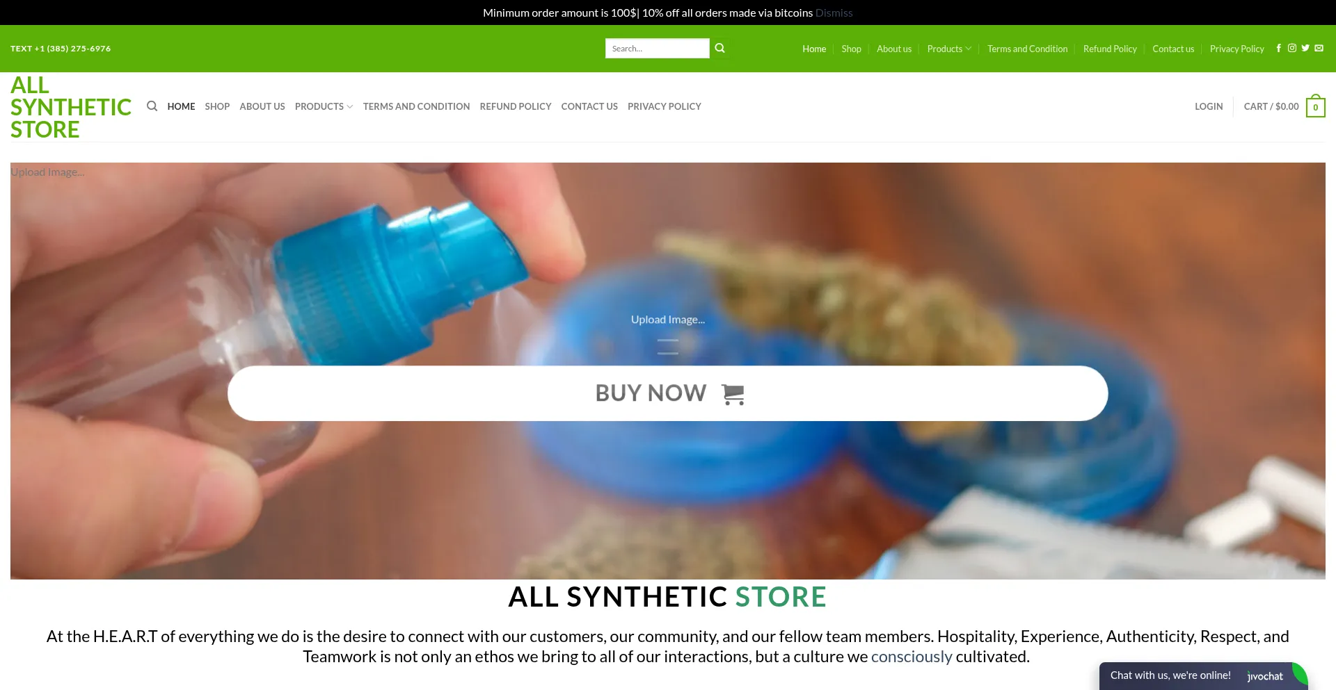 Website screenshot of Allsyntheticstore.com