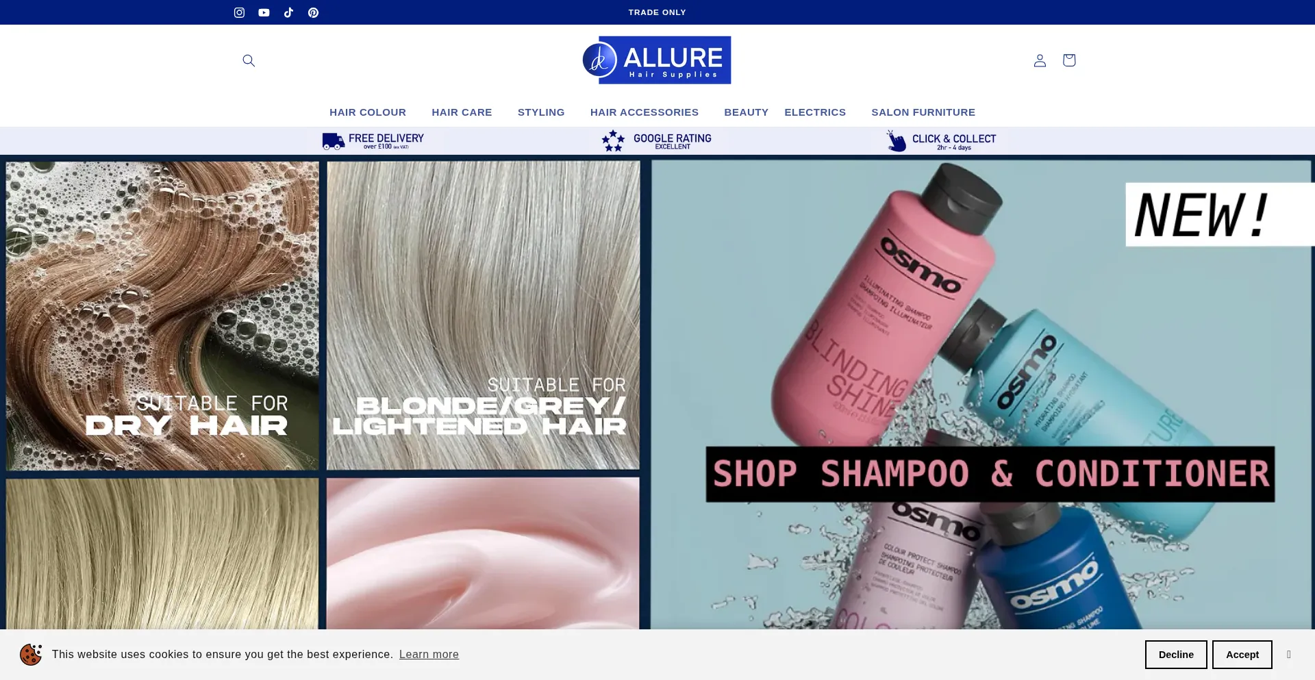 Website screenshot of Allurehairsupplies.com
