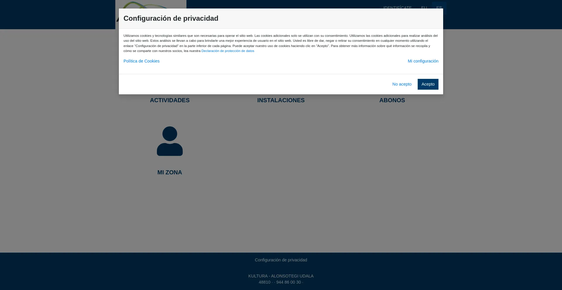 Website screenshot of Alonsotegi.reserva2.online