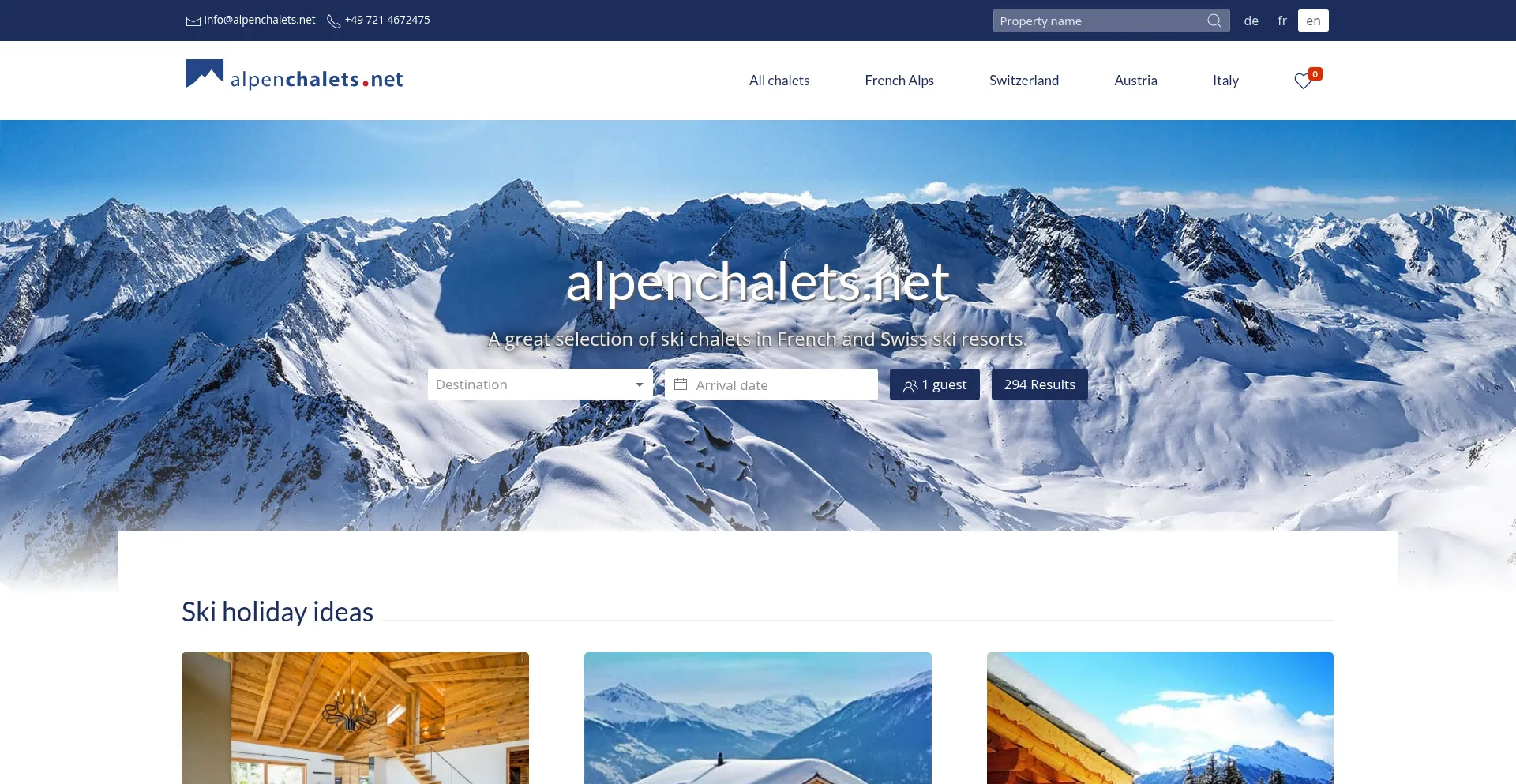 Website screenshot of Alpenchalets.net