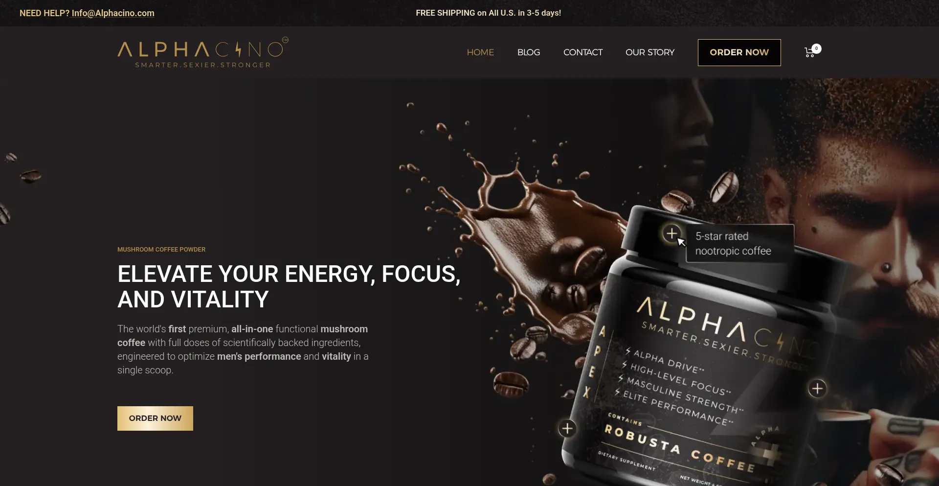 Website screenshot of Alphacino.com