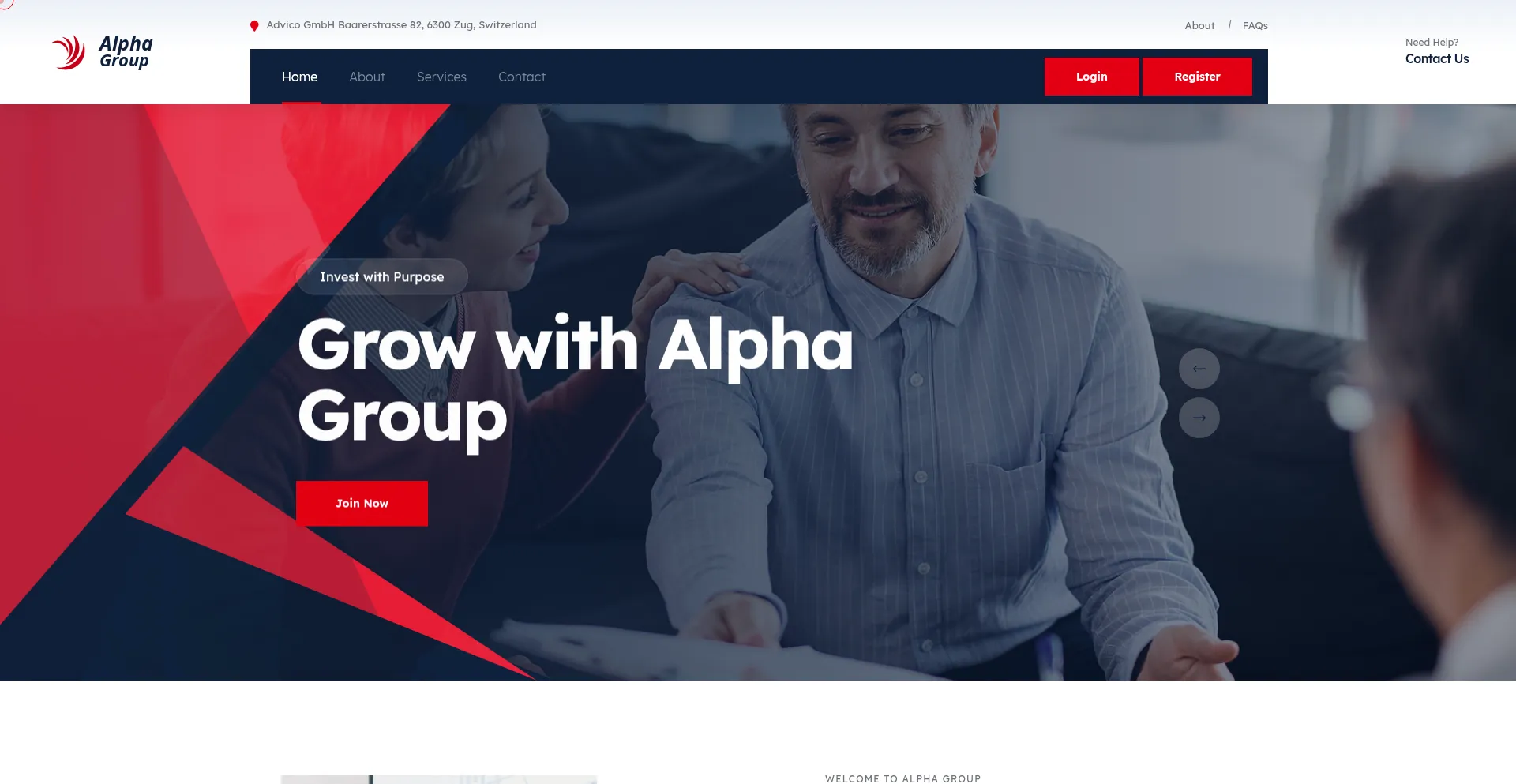Website screenshot of Alphagroupgmbh.com