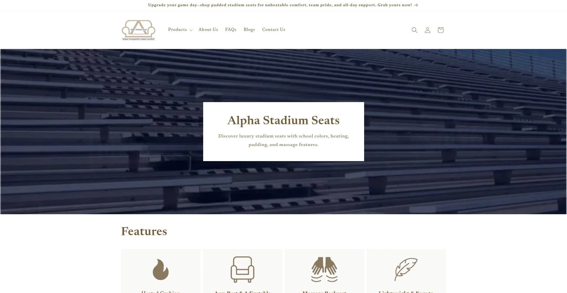 Website screenshot of Alphastadiumseats.com