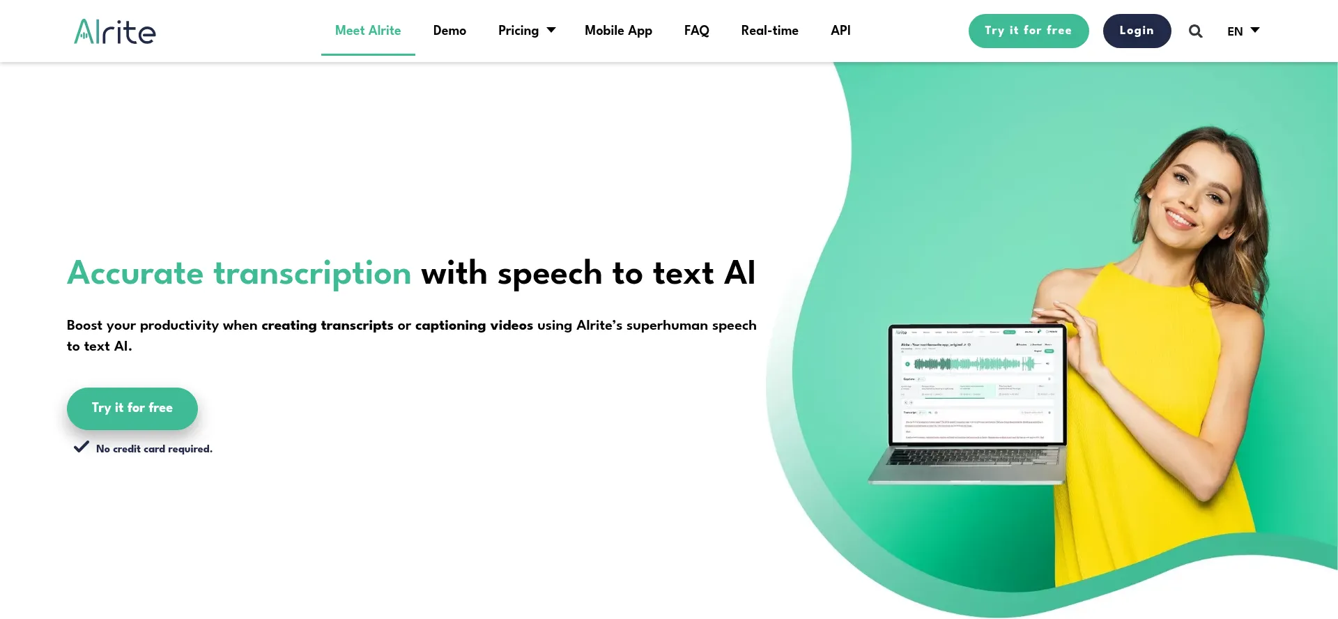 Website screenshot of Alrite.io