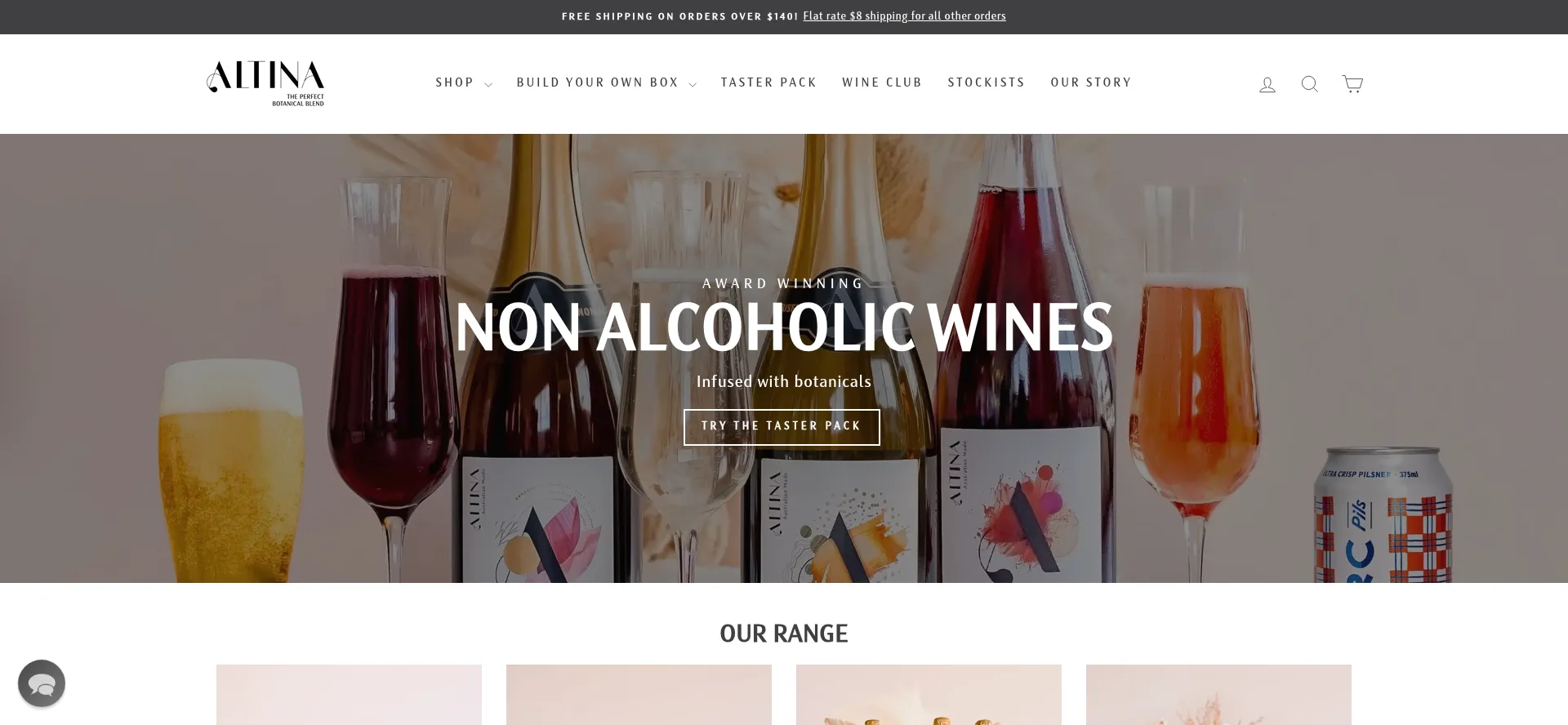 Website screenshot of Altinadrinks.com