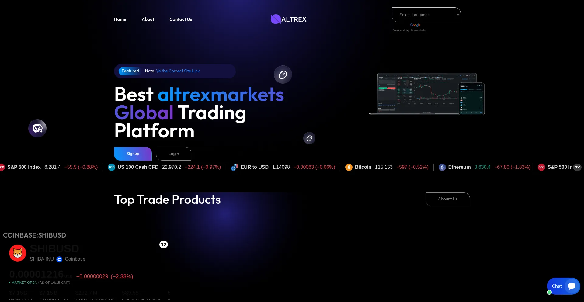 Website screenshot of Altrexmarkets.com