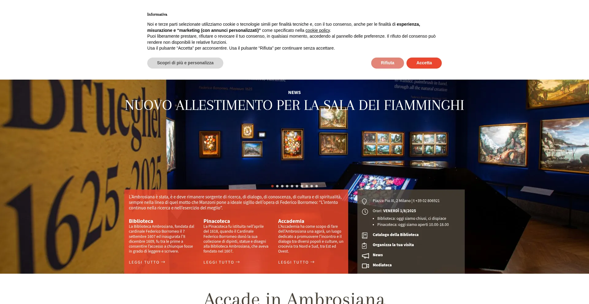 Website screenshot of Ambrosiana.it