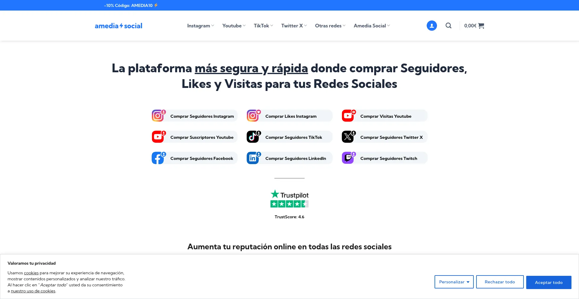 Website screenshot of Amediasocial.com