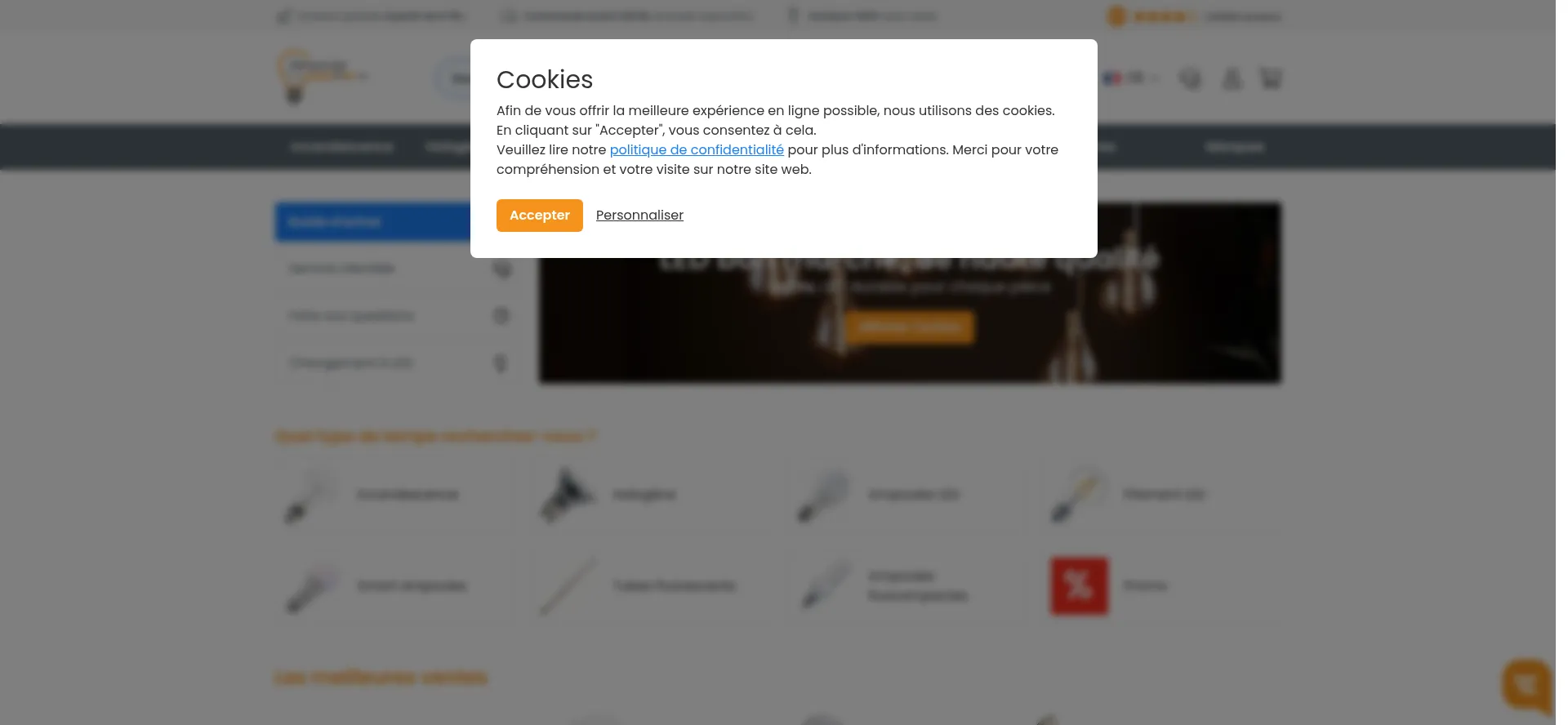 Website screenshot of Ampoulepascher.fr