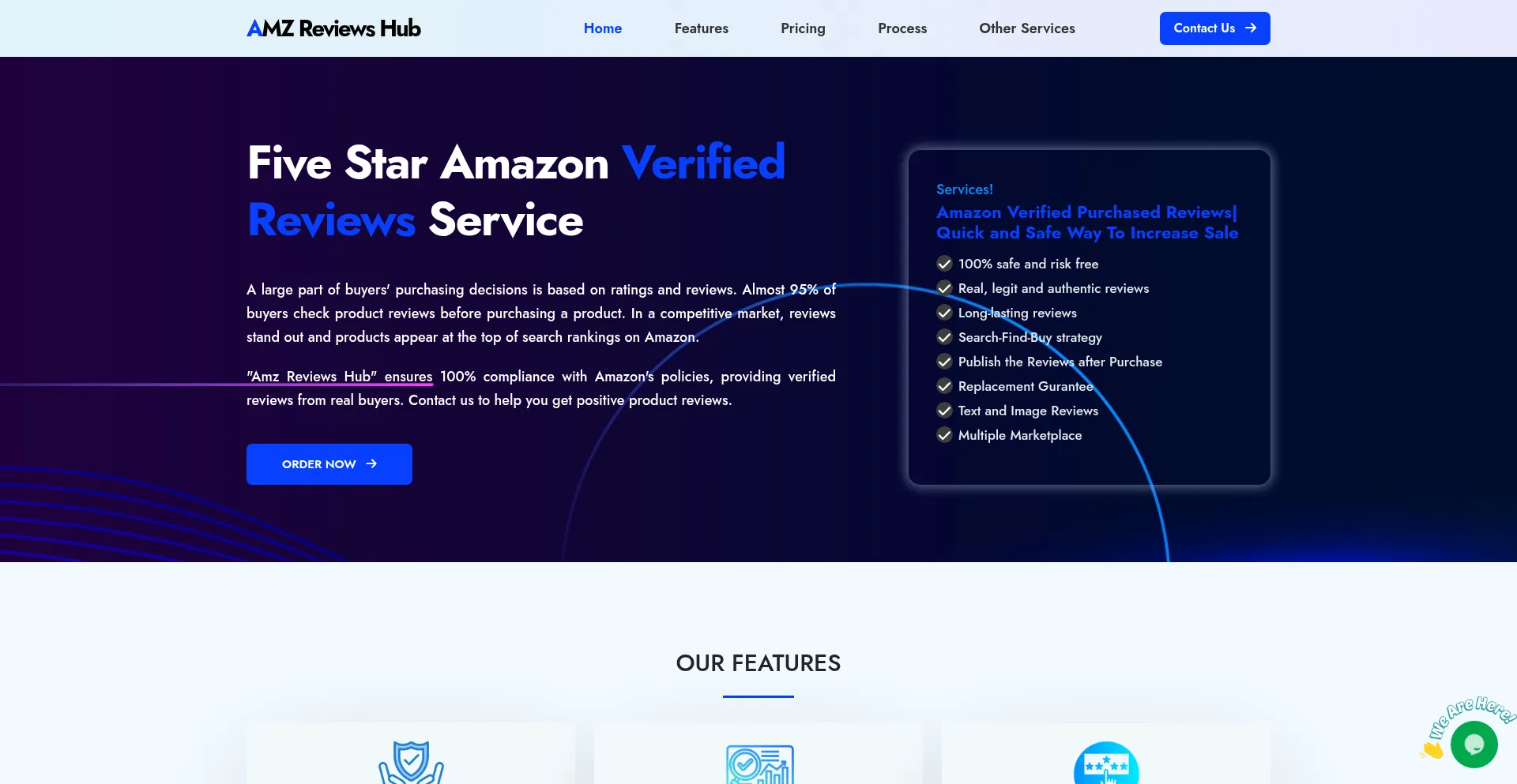 Website screenshot of Amzreviewshub.com