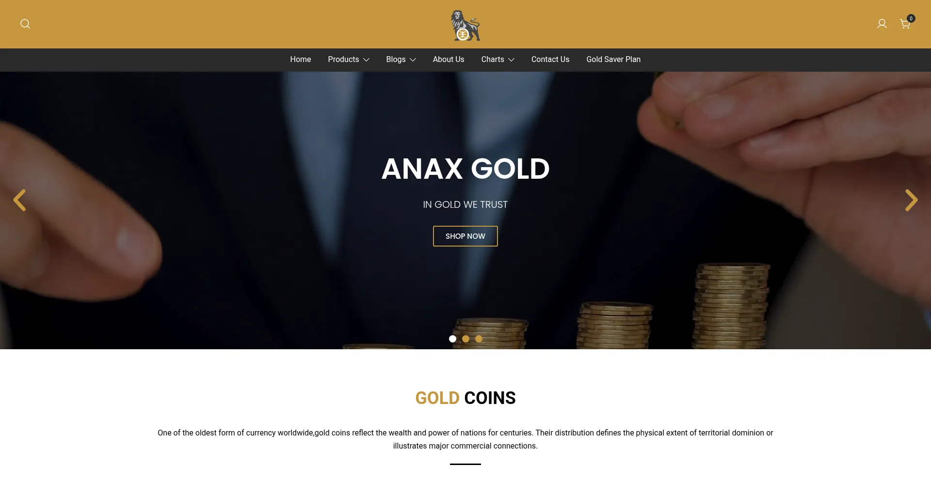 Website screenshot of Anaxgold.com