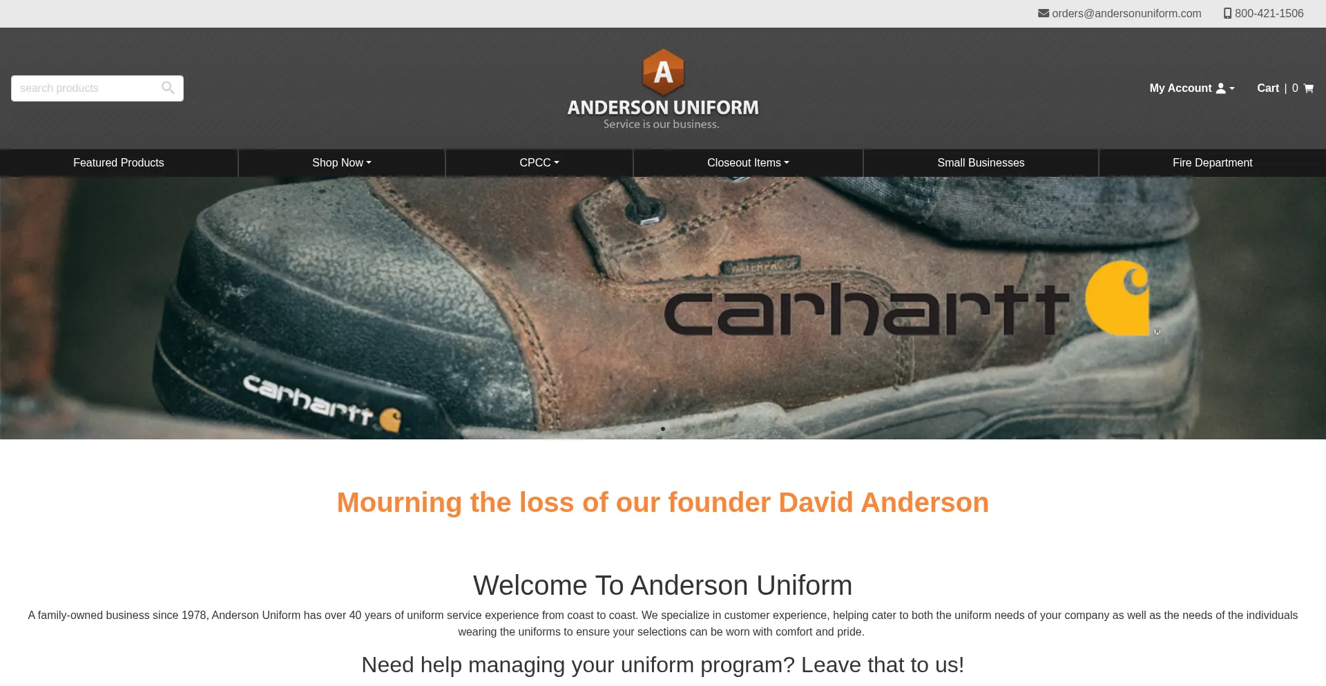 Website screenshot of Andersonuniform.com