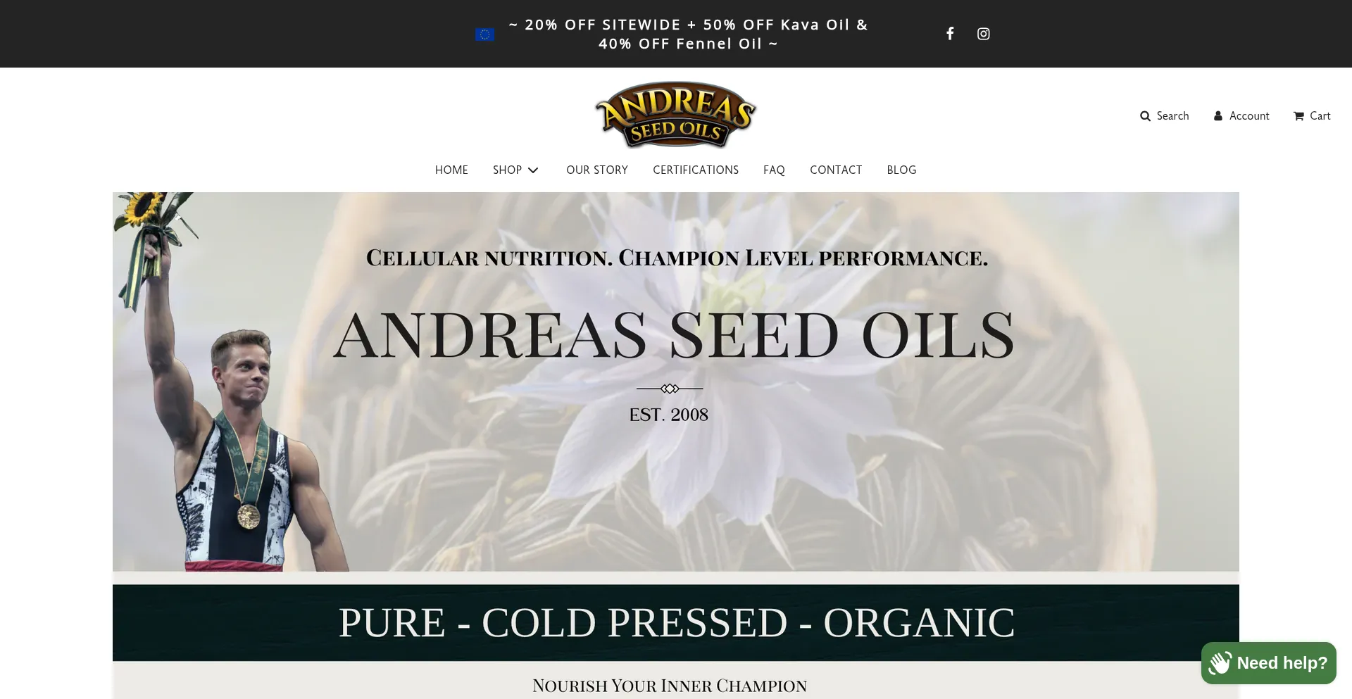 Website screenshot of Andreasseedoils.com