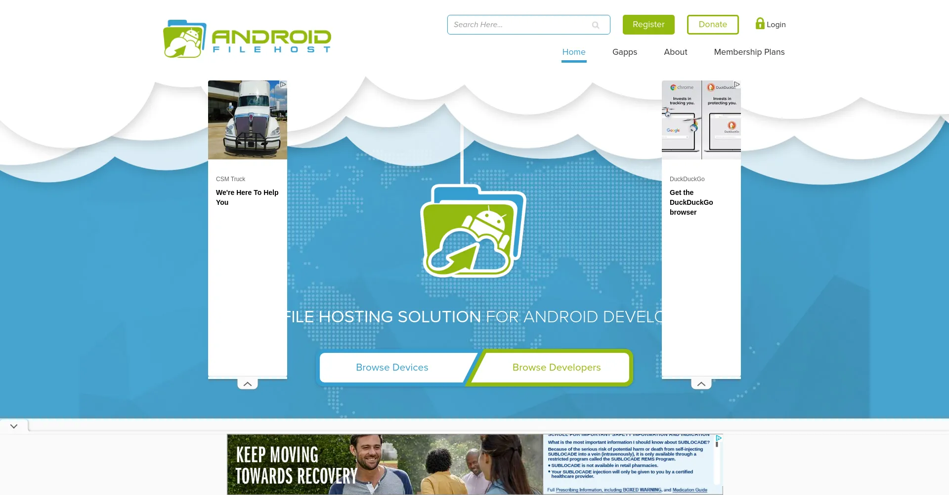 Website screenshot of Androidfilehost.com