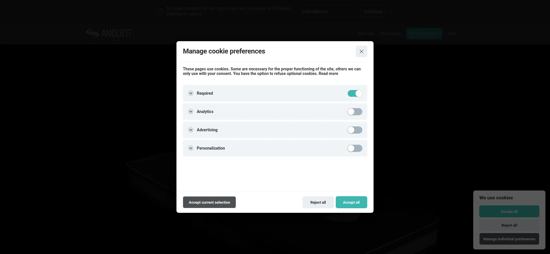 Website screenshot of Andufit.com