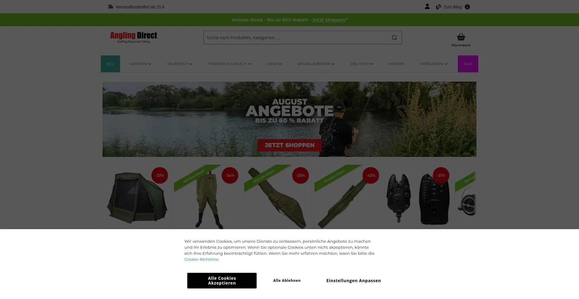 Website screenshot of Anglingdirect.de