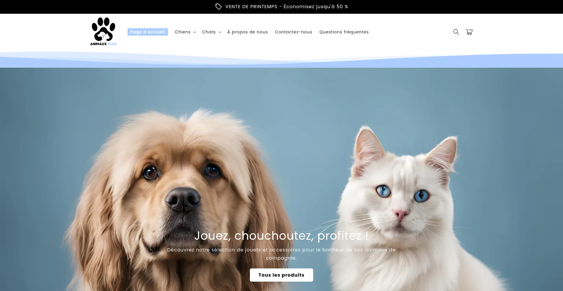 Website screenshot of Animaux-plus.fr