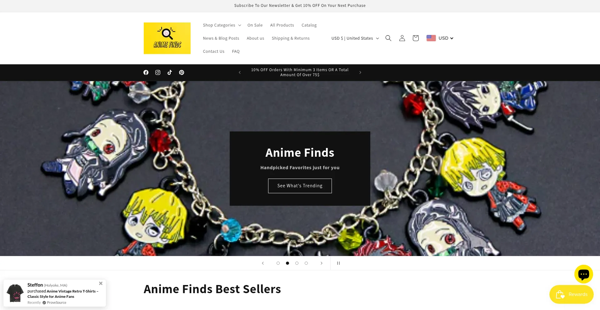 Website screenshot of Animefinds.store