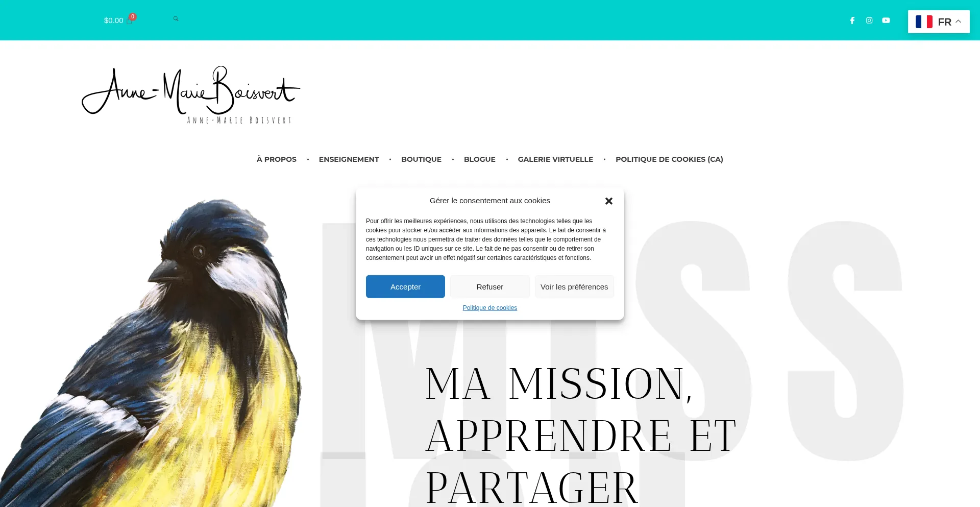 Website screenshot of Annemarieboisvert.com