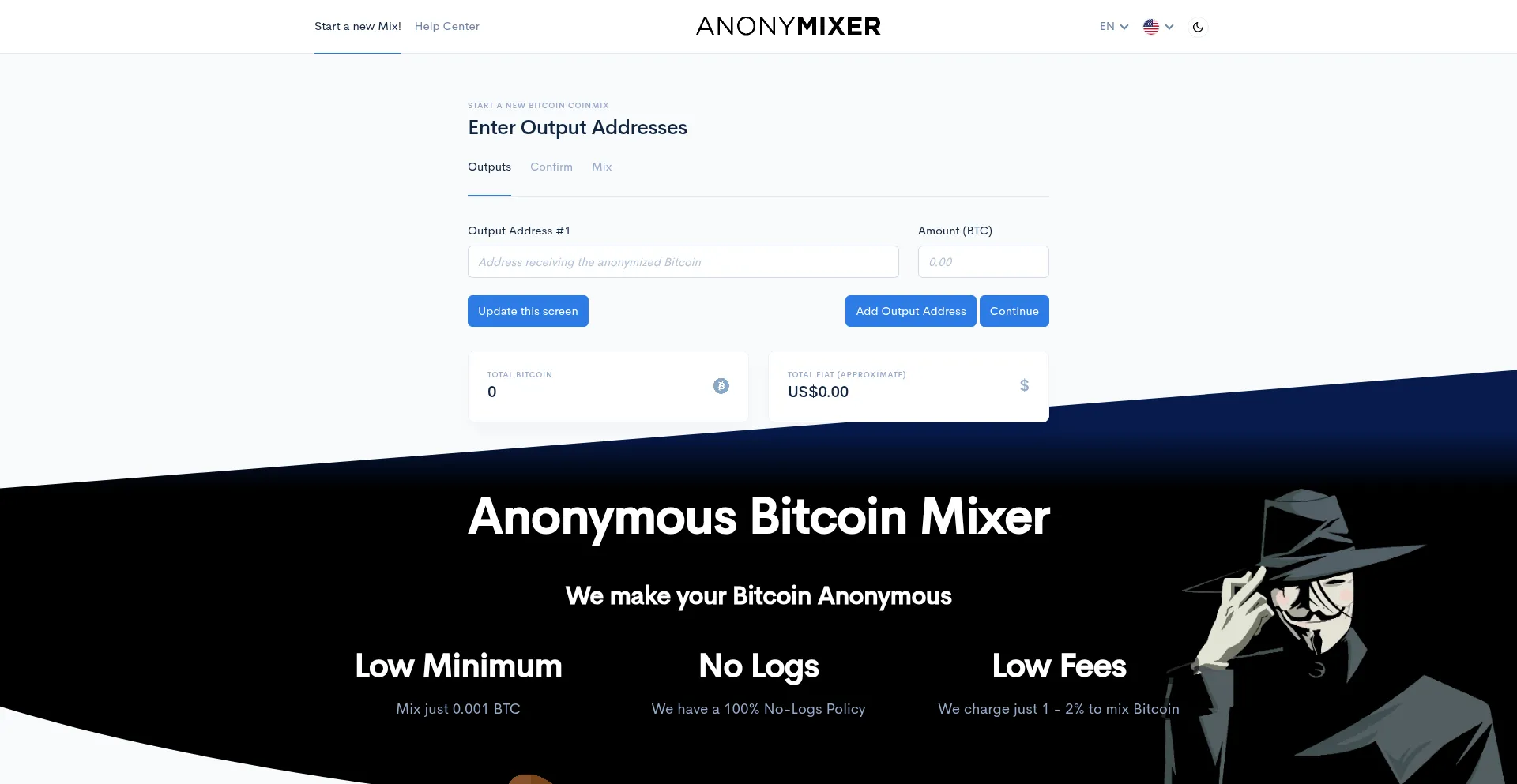 Website screenshot of Anonymixer.xyz