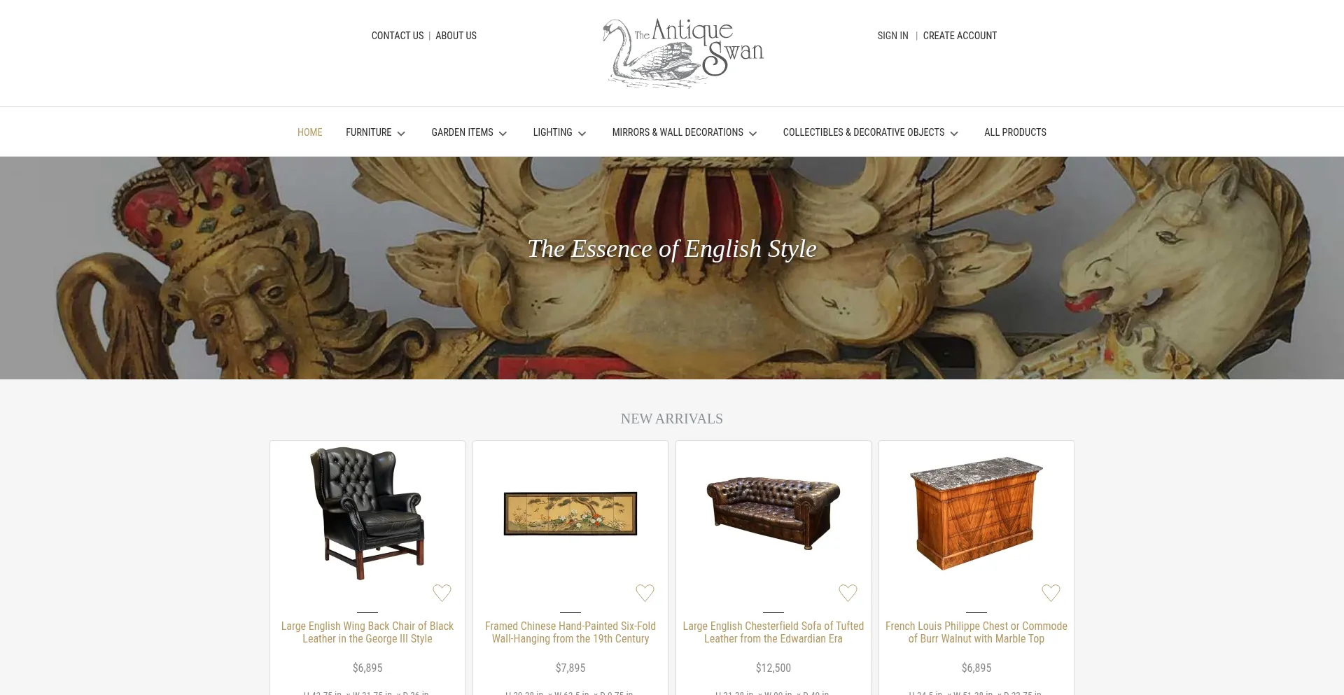 Website screenshot of Antiqueswan.com