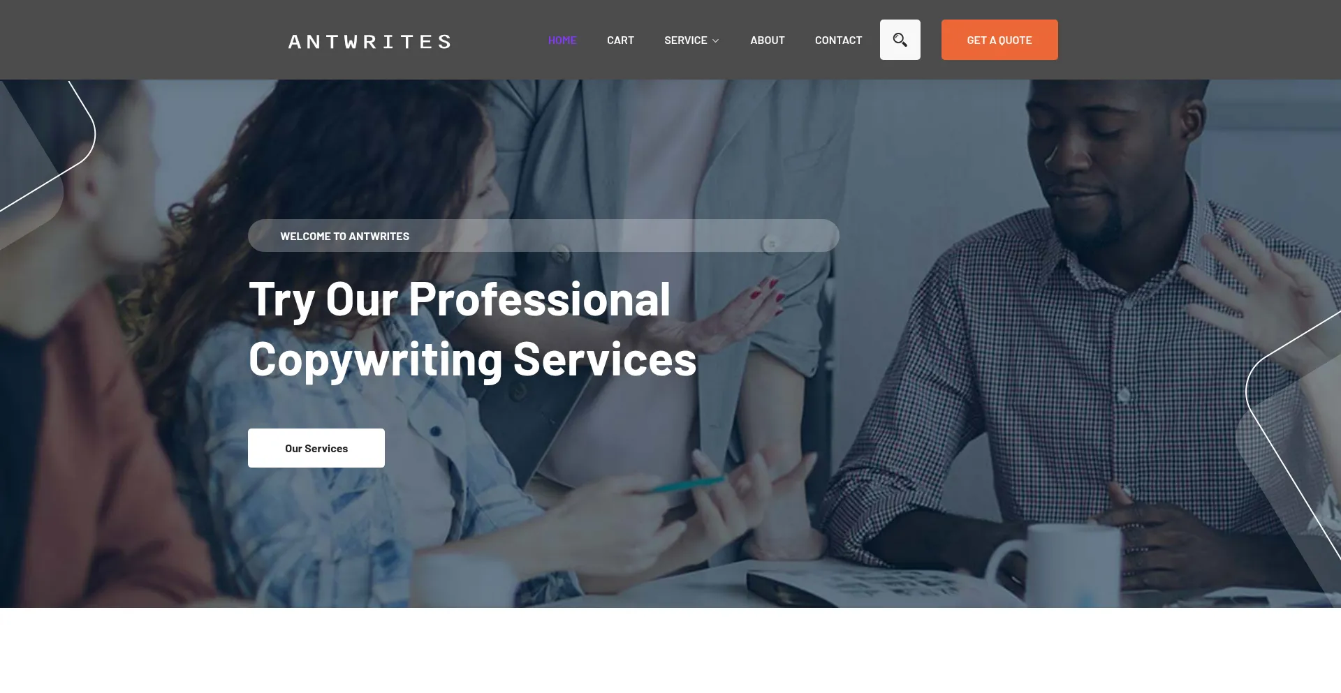 Website screenshot of Antwrites.com