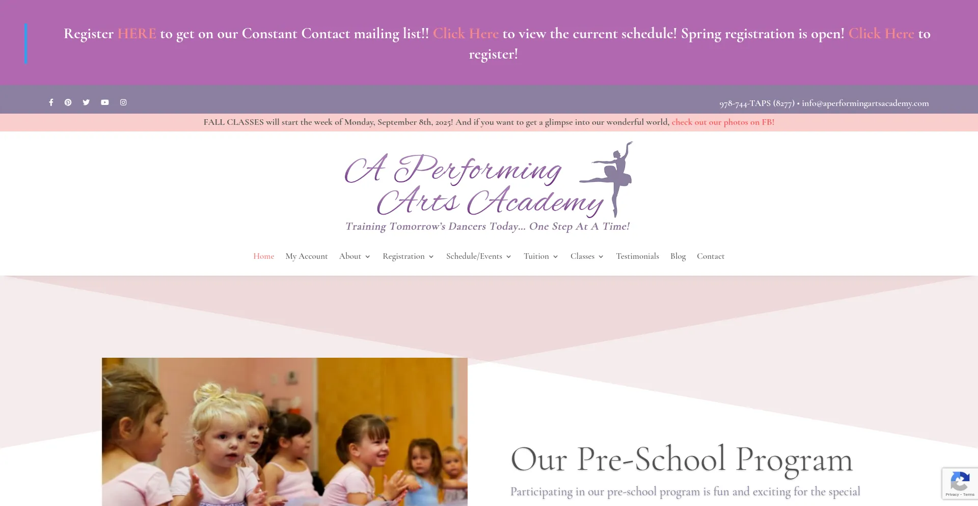 Website screenshot of Aperformingartsacademy.com