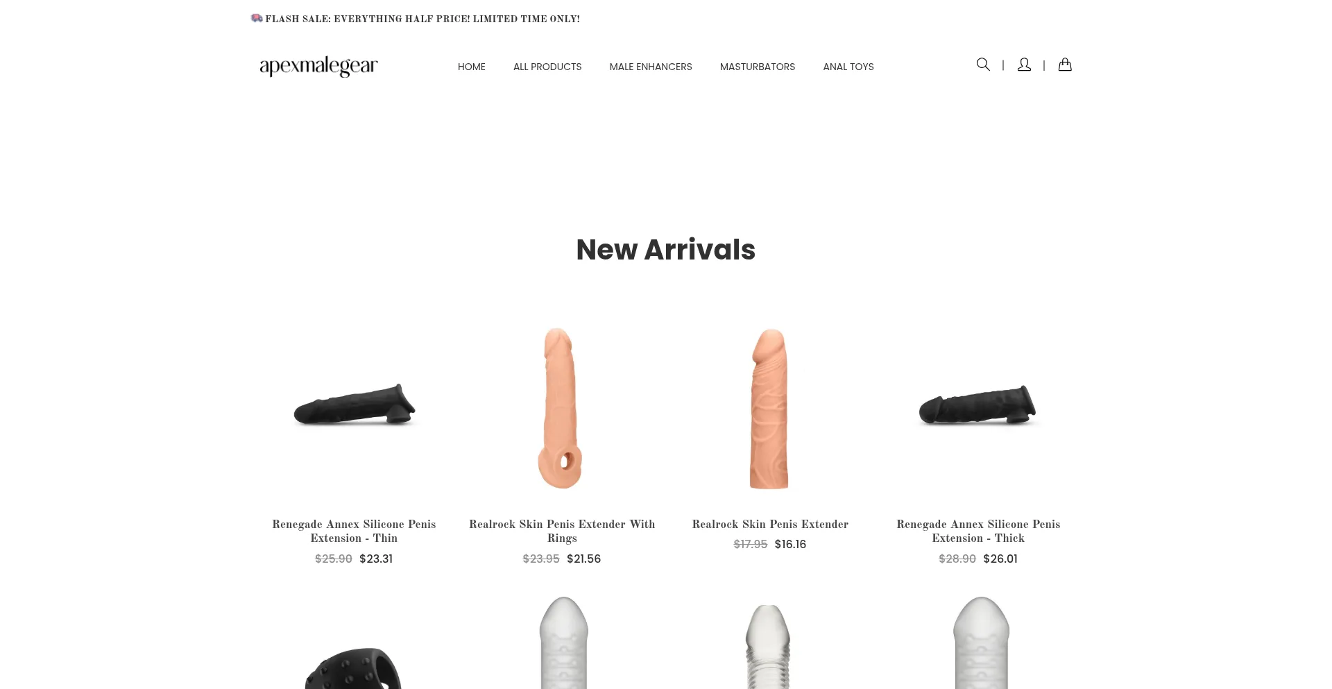 Website screenshot of Apexmalegear.com