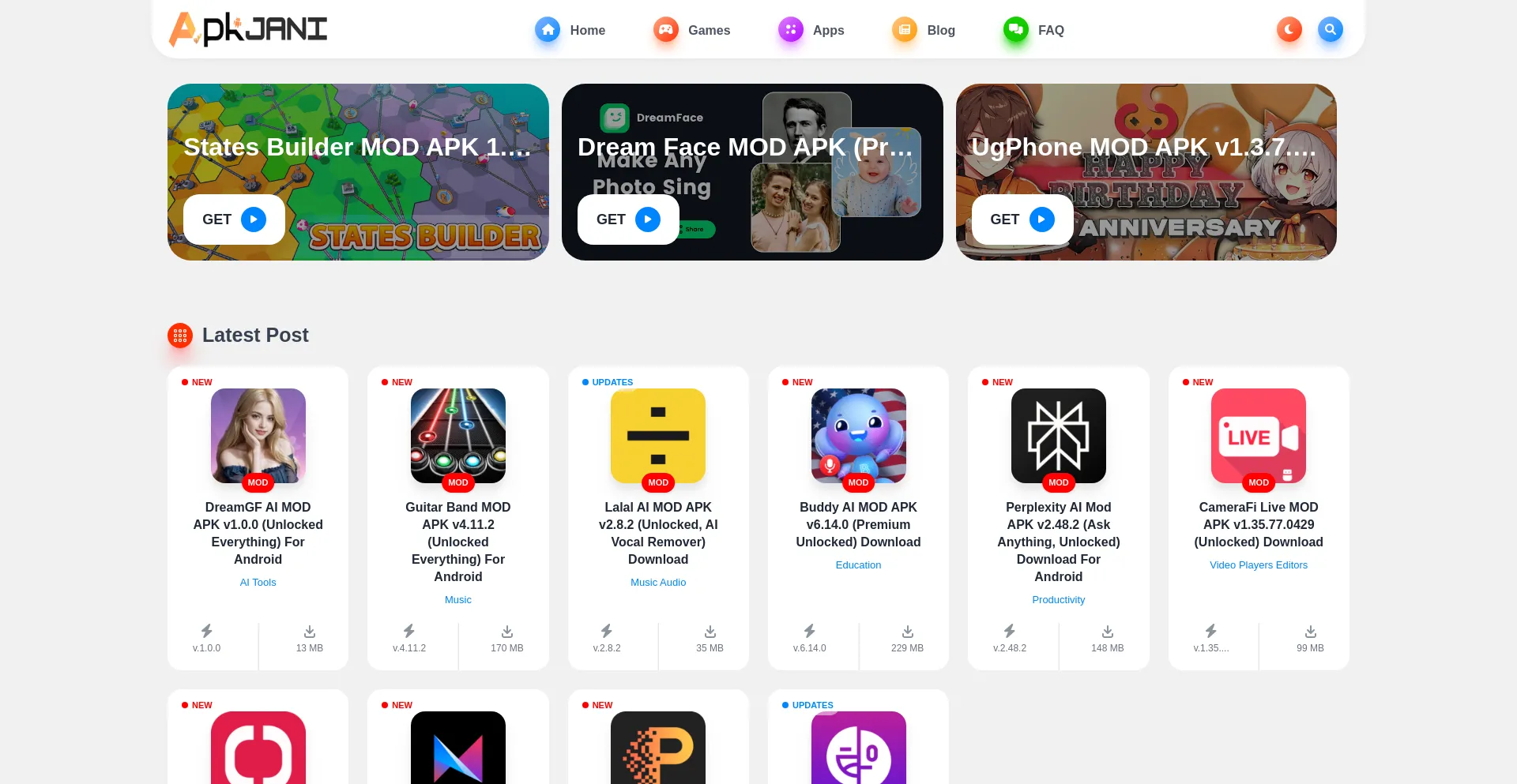 Website screenshot of Apkjani.com
