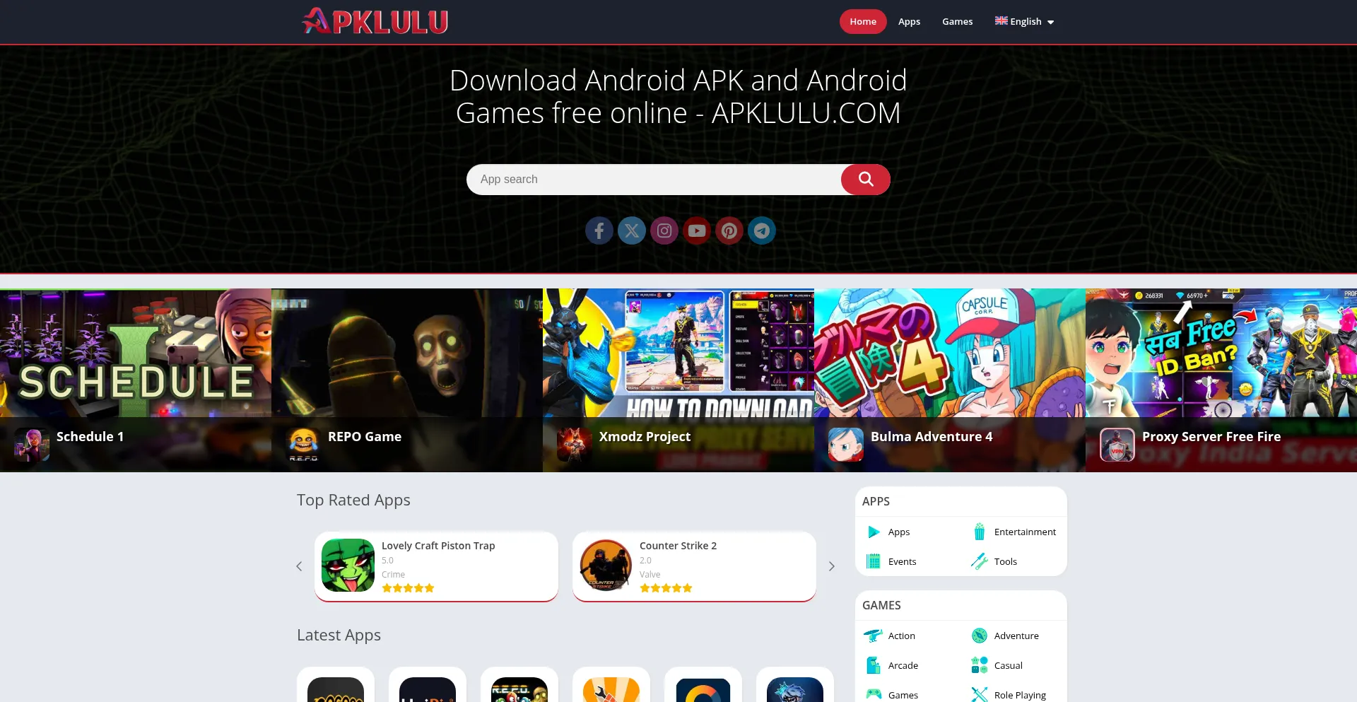 Website screenshot of Apklulu.com