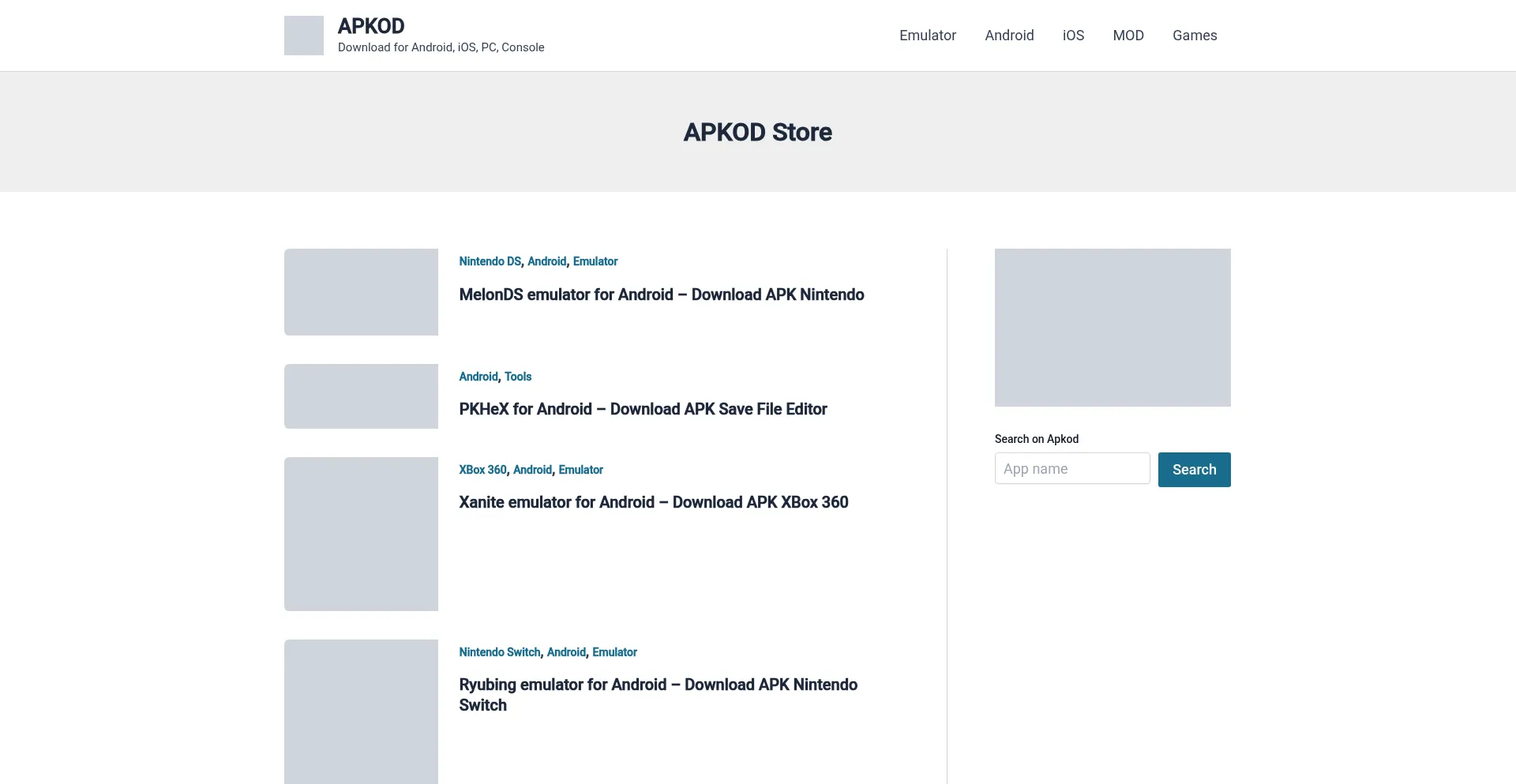 Website screenshot of Apkod.com