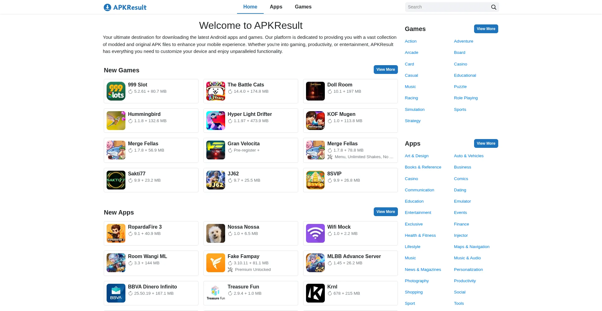 Website screenshot of Apkresult.io
