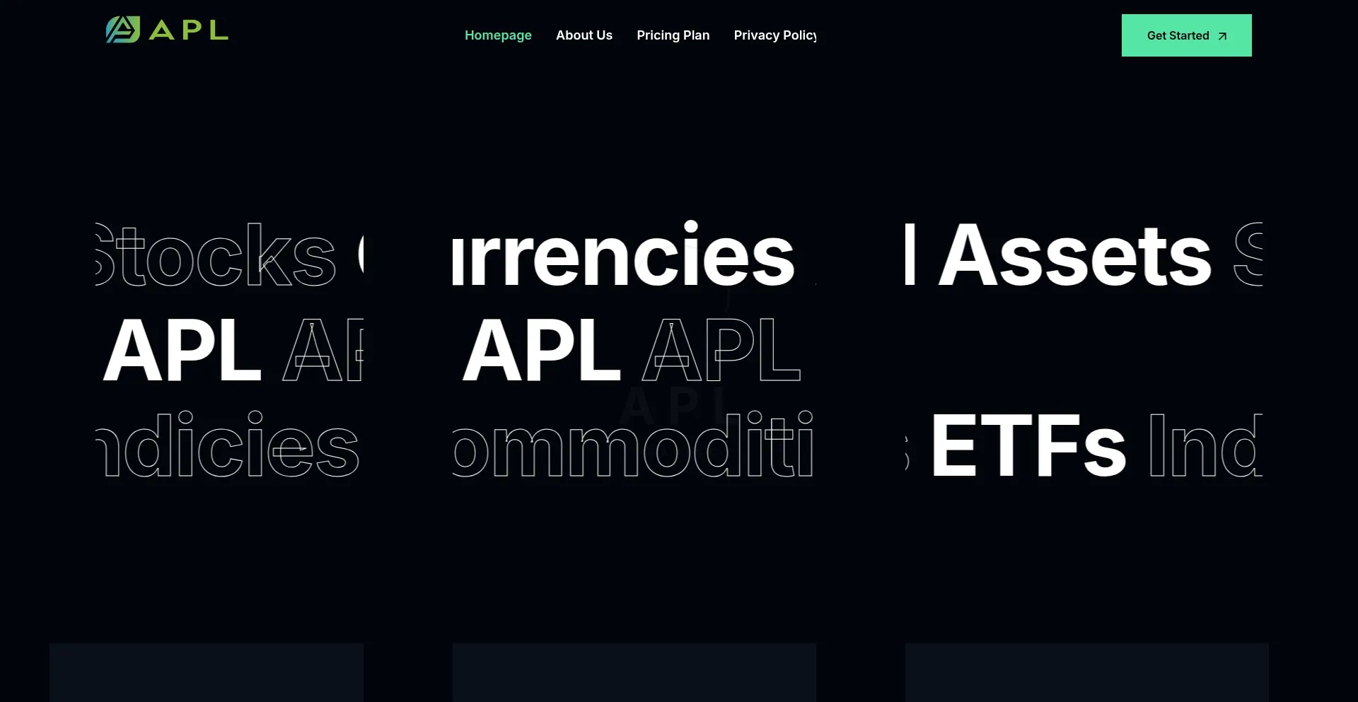 Website screenshot of Apl.finance